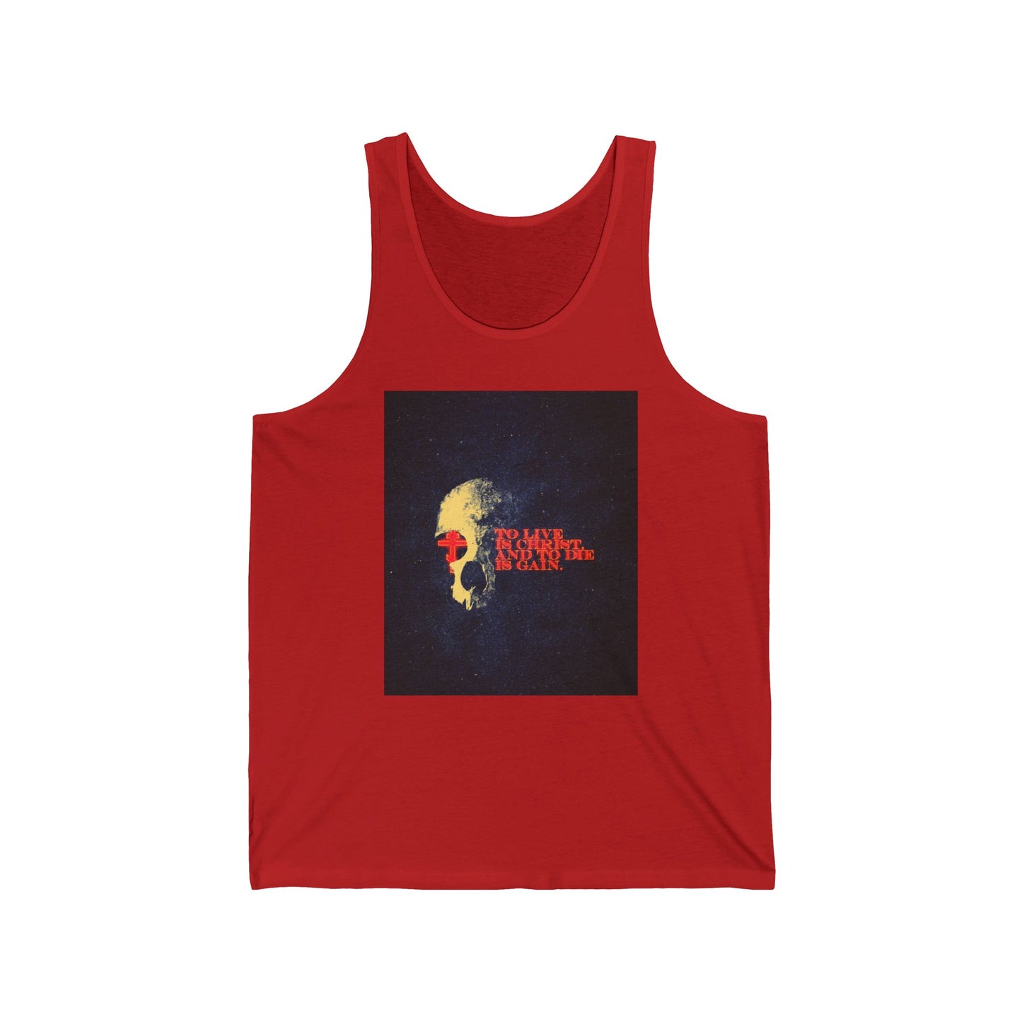 To Live is Christ and to Die is Gain | Phil 1:21 | Retro Texture | Glowing Letters and Cross with Skull | Orthodox Christian Jersey Tank Top