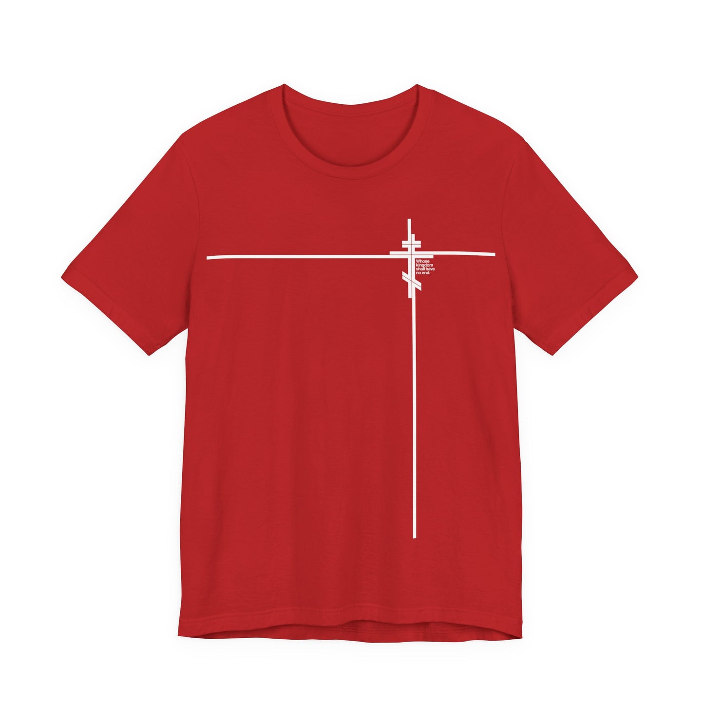 Whose Kingdom Shall Have No End (Small Design) | Luke 1:32-33 | Orthodox Cross | Minimalist Logo Style | Orthodox Christian Unisex Cotton Tee