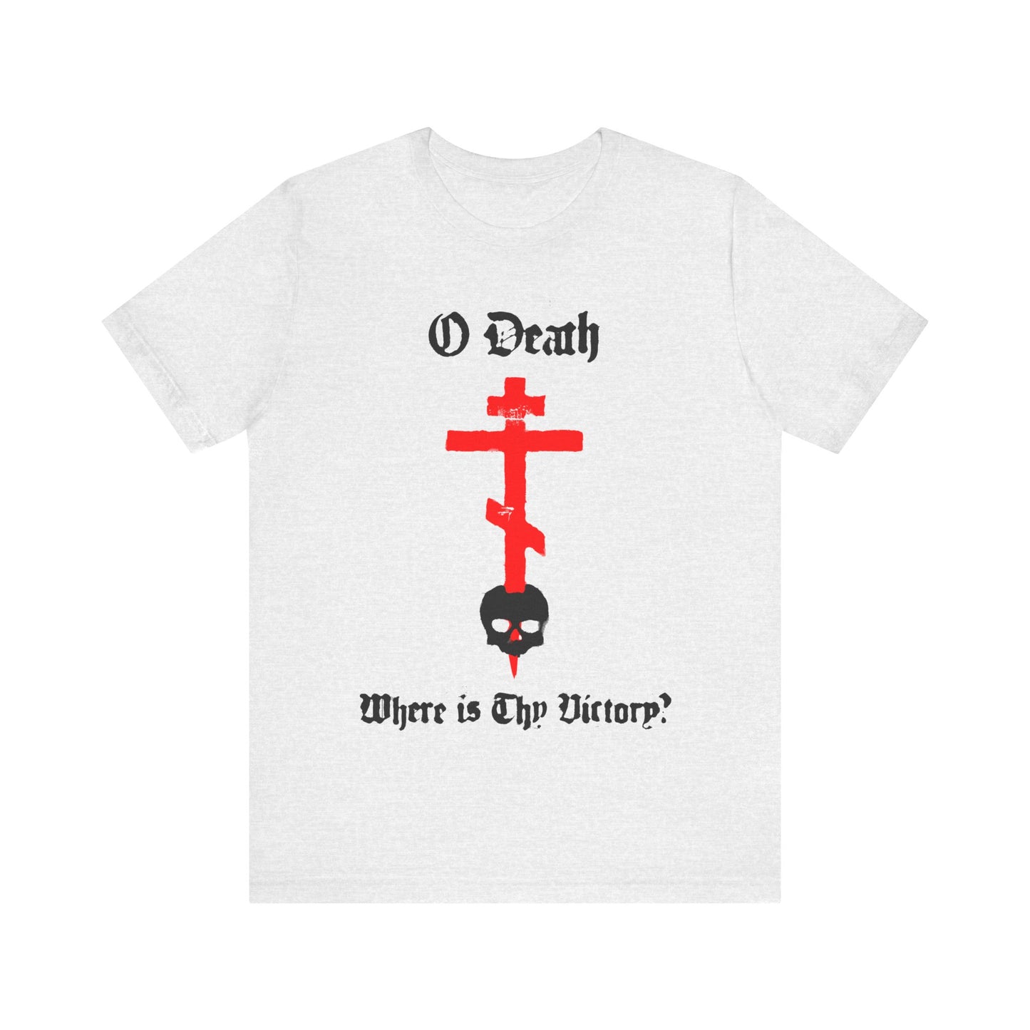 O Death Where is Thy Victory? 1 Cor 15:55 | Cross Stabbing Skull | Spraypaint Aesthetic | Orthodox Christian Cotton T-Shirt