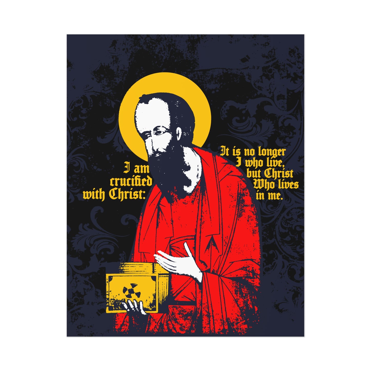 St Paul Holding Gospel Iconographic | I am crucified with Christ (Galatians 2:20) | Orthodox Christian Art Poster