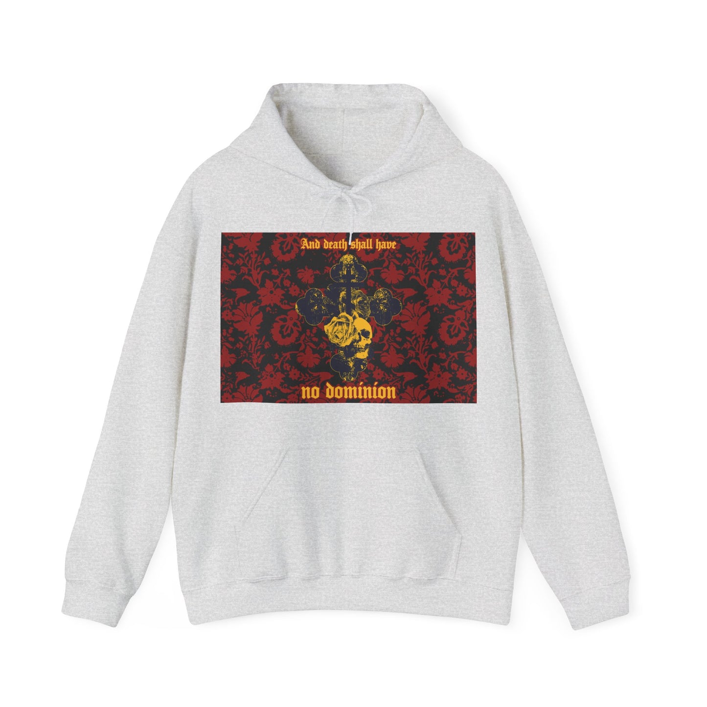 And Death Shall Have No Dominion (Dylan Thomas) | Resurrection | Gothic Style Cross, Skull and Rose on Floral Background | Orthodox Christian Hoodie-Ash-S-Remembrance of Death