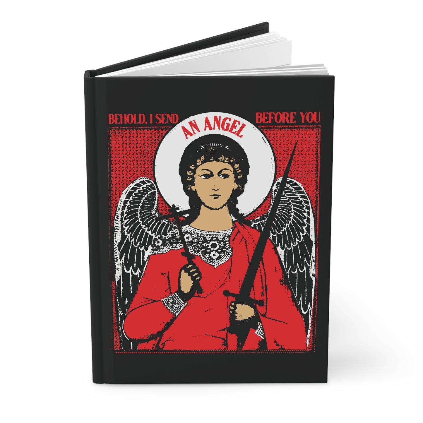 Behold I Send an Angel Before You (Ex 23:20) | Guardian Angel With Cross & Sword IconoGraphic | Orthodox Christian Hardcover Journal