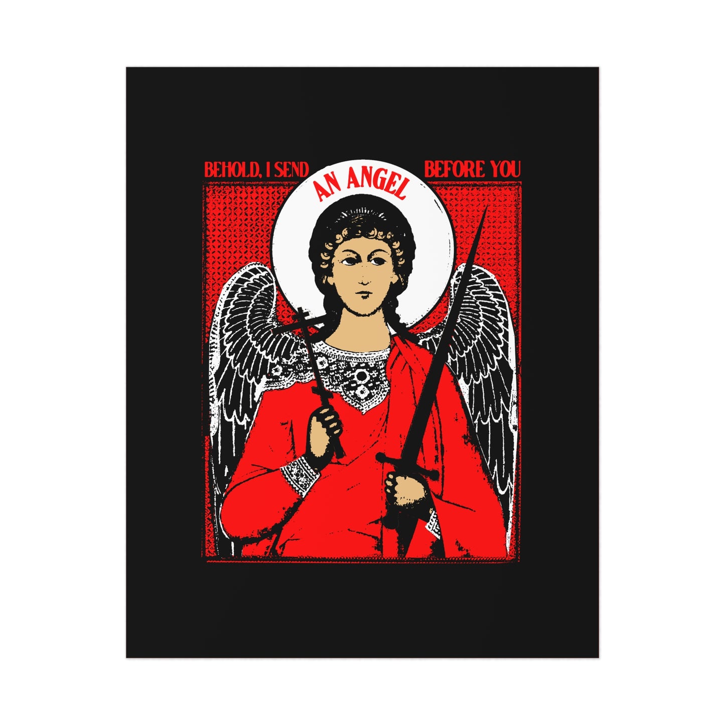 Behold I Send an Angel Before You (Ex 23:20) | Guardian Angel With Cross & Sword IconoGraphic | Orthodox Christian Art Poster