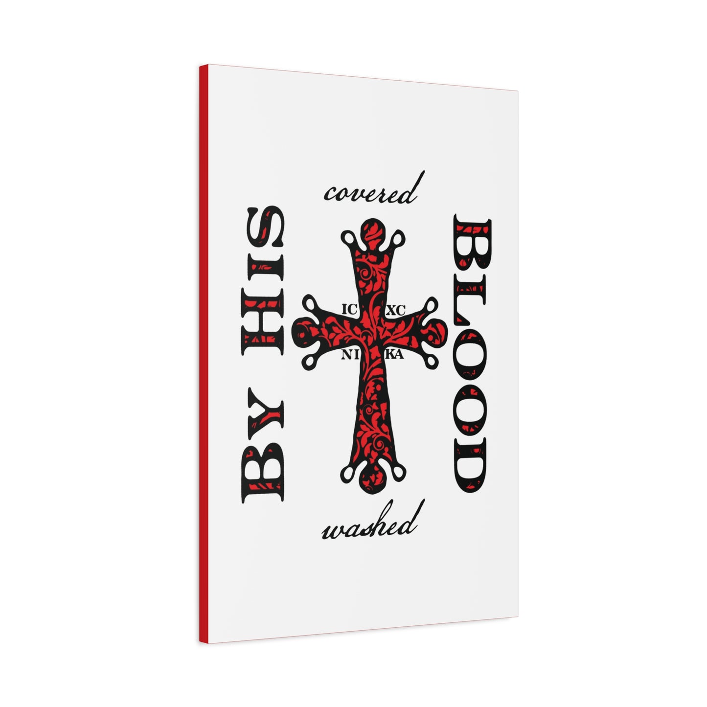 Washed/Covered By His Blood (1 John 1:7) | ICXC NIKA Ornate Red Orthodox Cross | Orthodox Christian Canvas Art