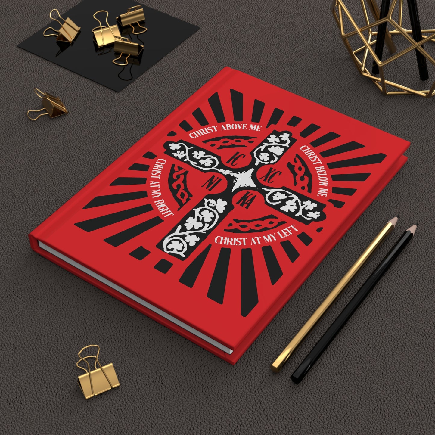 Red ICXC NIKA Enniskillen Celtic Cross | Lorica of St. Patrick | Shield Prayer | Orthodox Christian Hardcover Journal