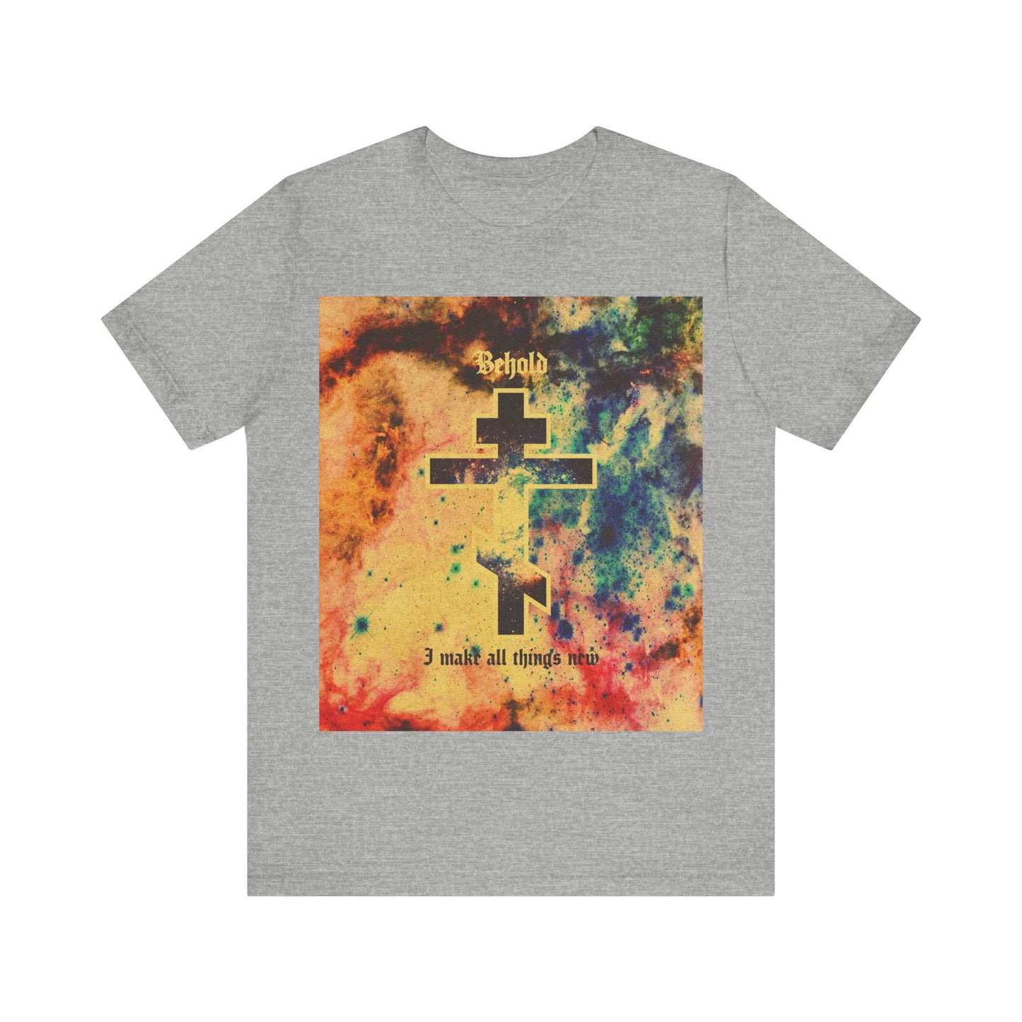 Behold, I Make All Things New (Revelation 21:5) | Cosmic Orthodox Cross On Inverted Starfield | Second Coming | Orthodox Christian Cotton T-Shirt