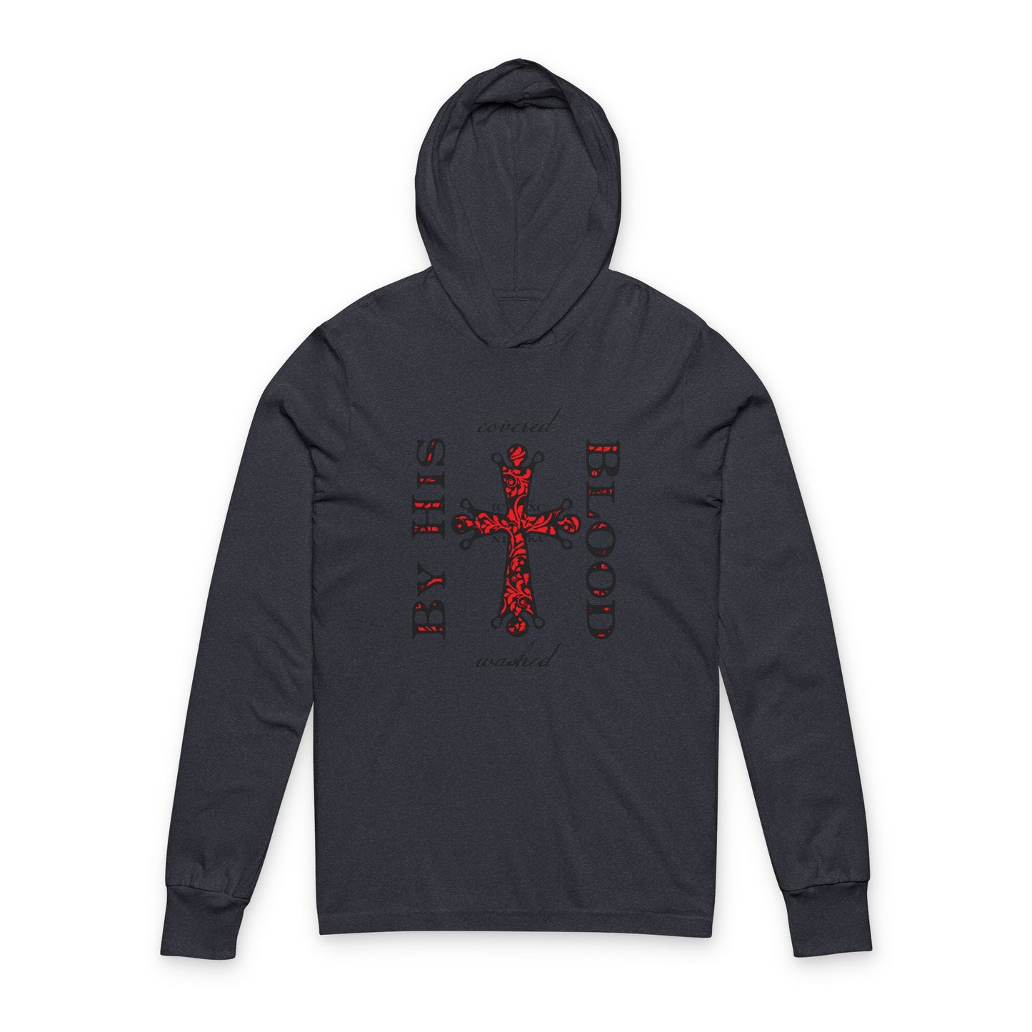 Washed/Covered By His Blood (1 John 1:7) | ICXC NIKA Ornate Red Orthodox Cross | Orthodox Long Sleeve Hooded Shirt