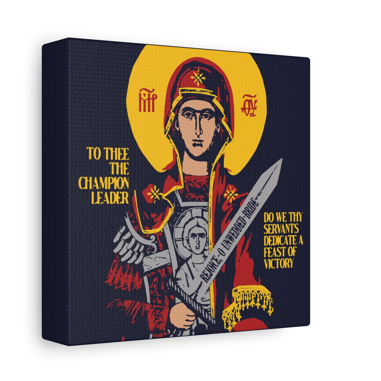 To Thee the Champion Leader | Mother of God | Theotokos with Sword IconoGraphic | Orthodox Christian Canvas Art