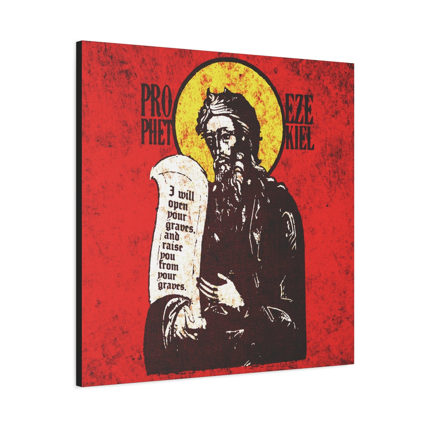 Prophet Ezekiel IconoGraphic | Textured, High Contrast Bright Red and Yellow Design | Old Testament | Orthodox Christian Canvas Art