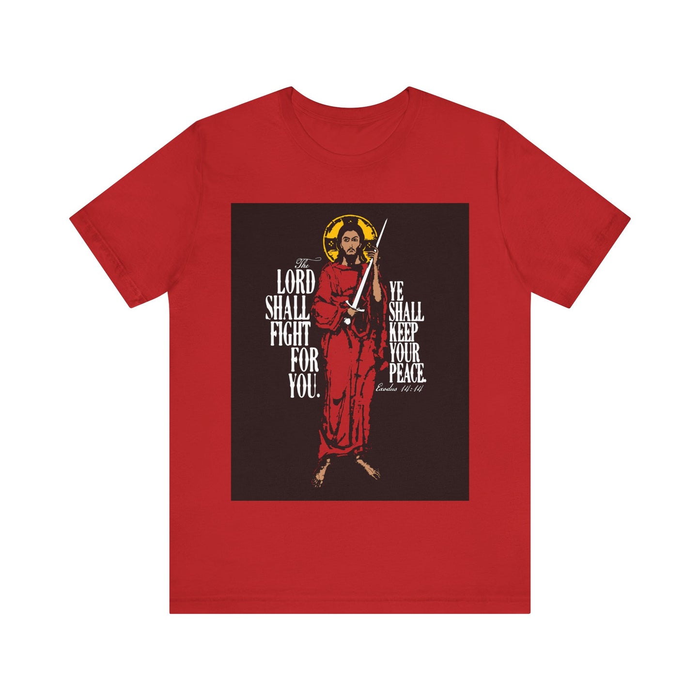 The Lord Shall Fight For You (Exodus 14:14) | Jesus Christ with Sword IconoGraphic | Orthodox Christian Cotton T-Shirt