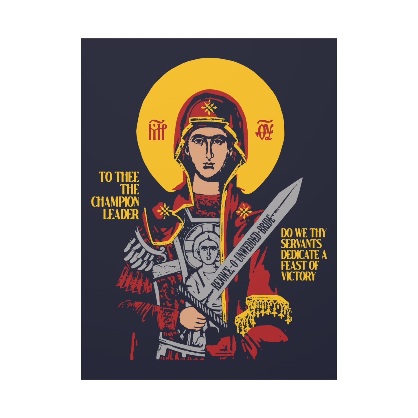 To Thee the Champion Leader | Mother of God | Theotokos with Sword IconoGraphic | Orthodox Christian Canvas Art