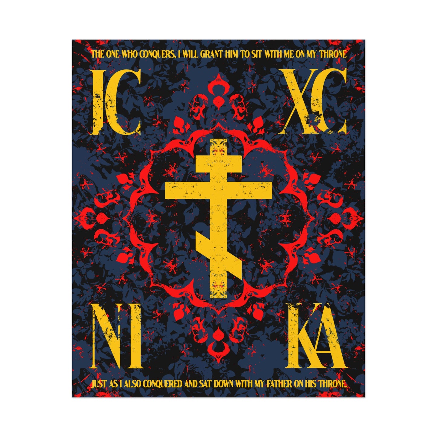 IC XC NIKA Orthodox Cross | Medieval Floral Design | The One Who Conquers (Revelation 3:21) | Orthodox Christian Art Poster