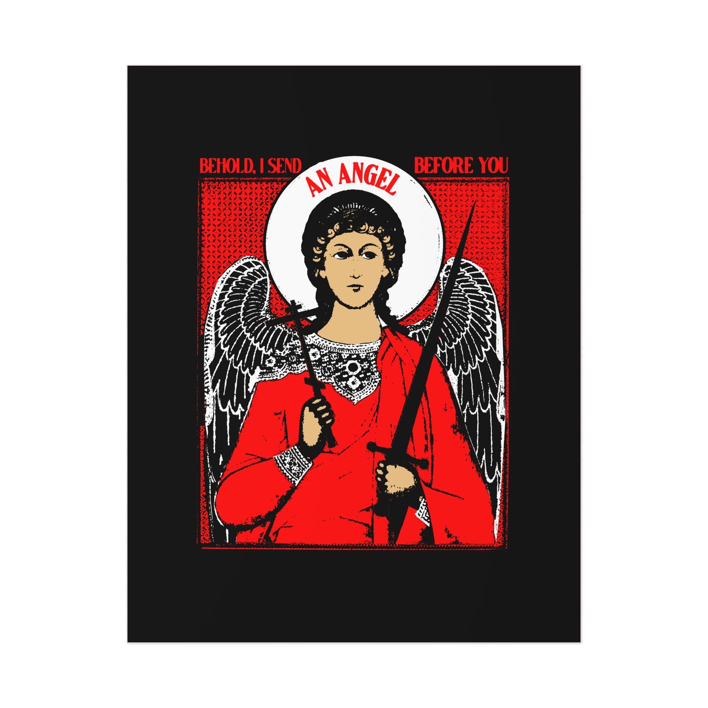 Behold I Send an Angel Before You (Ex 23:20) | Guardian Angel With Cross & Sword IconoGraphic | Orthodox Christian Art Poster