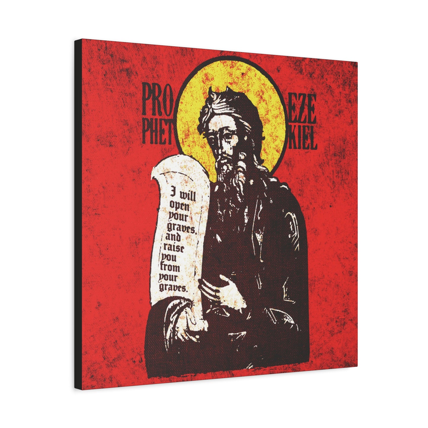 Prophet Ezekiel IconoGraphic | Textured, High Contrast Bright Red and Yellow Design | Old Testament | Orthodox Christian Canvas Art
