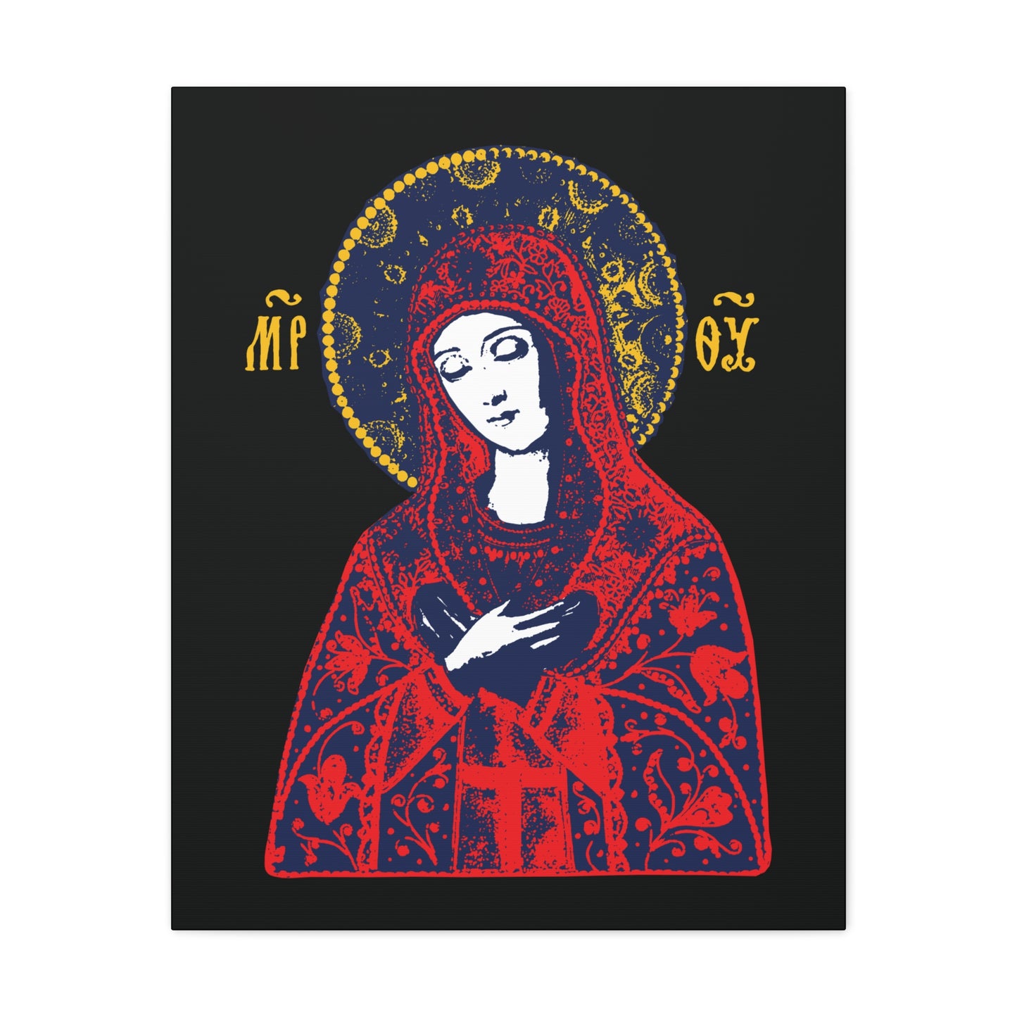 Joy of All Joys Tenderness Theotokos Iconographic Based on Traditional Orthodox Iconography | Red Design | Orthodox Christian Canvas Art