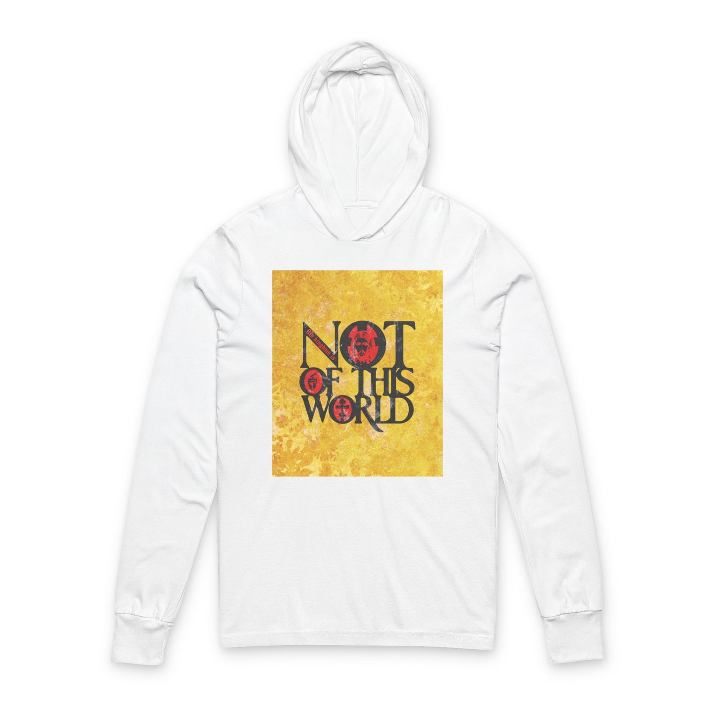 My Kingdom is Not of This World (John 18:36) | Bold Red, Yellow & Black Textured Design with Icon Motifs | Orthodox Long Sleeve Hooded Shirt
