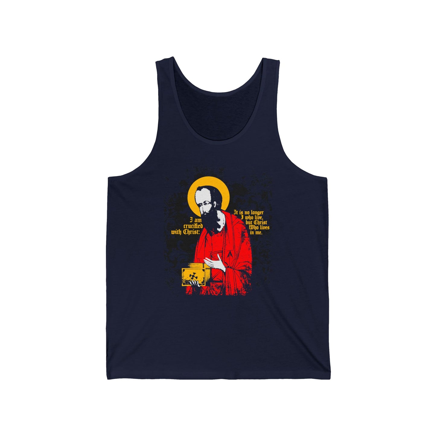 St Paul Holding Gospel Iconographic | I am crucified with Christ (Galatians 2:20) | Orthodox Christian Jersey Tank Top