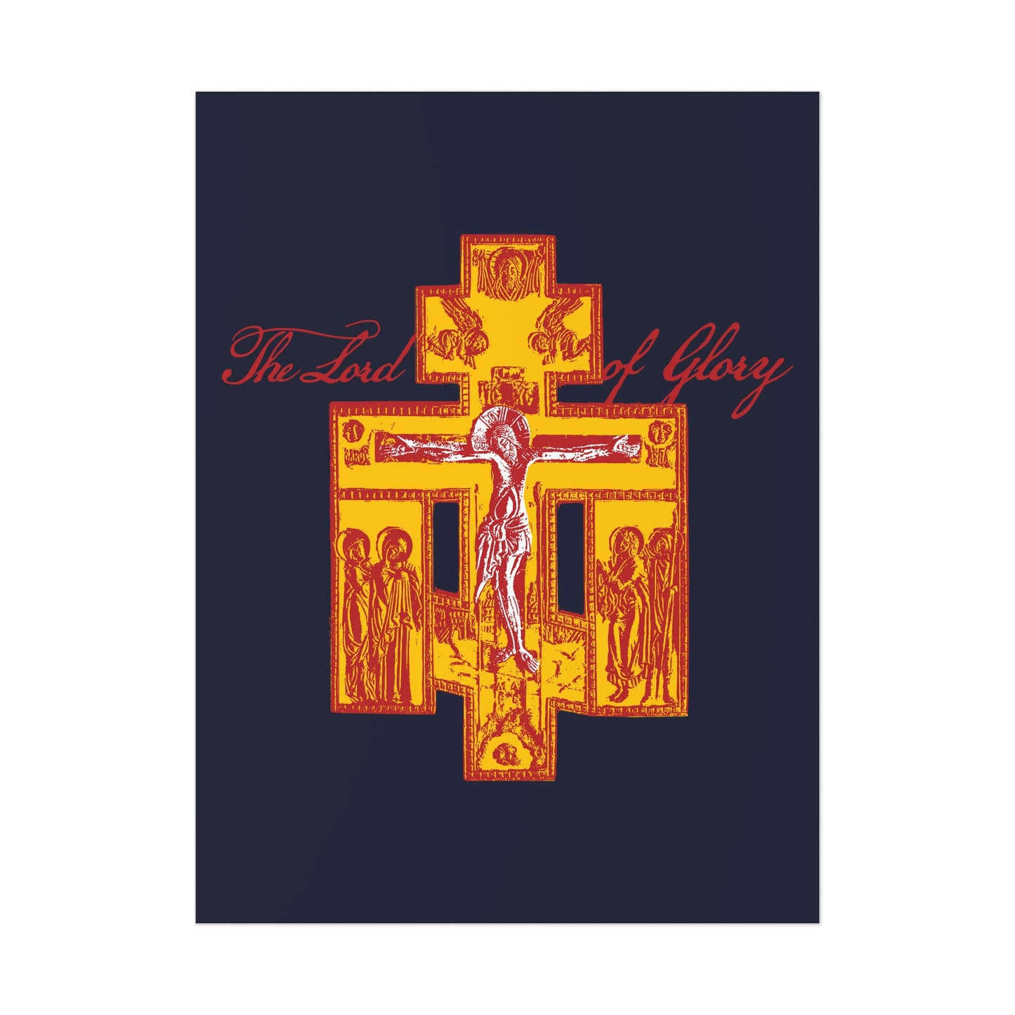 The Lord of Glory | Russian Golgotha Crucifix IconoGraphic (Blue BG) | 1 Corinthians 2:8 | Orthodox Christian Art Poster
