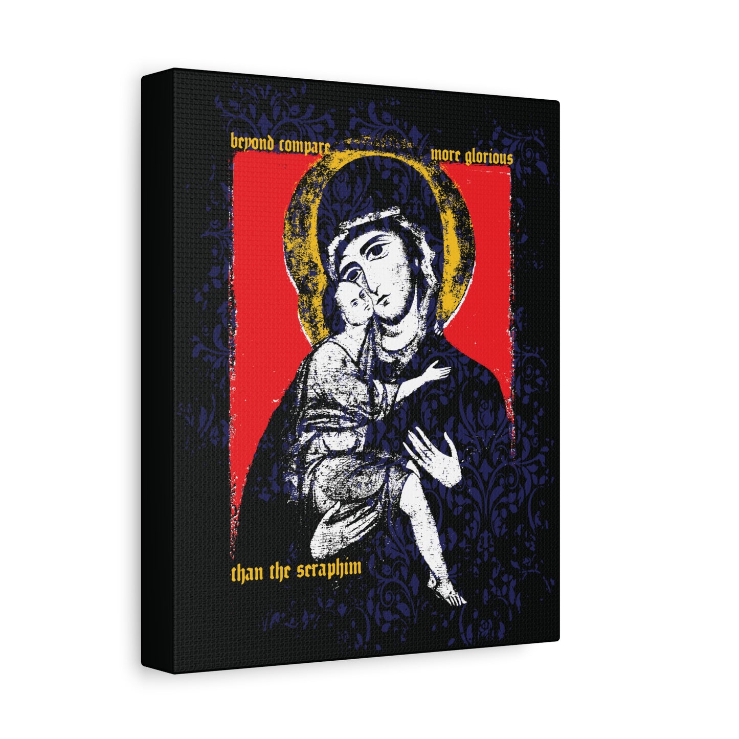 Beyond Compare More Glorious Than the Seraphim | Vladimir Theotokos Iconographic | Orthodox Christian Canvas Art