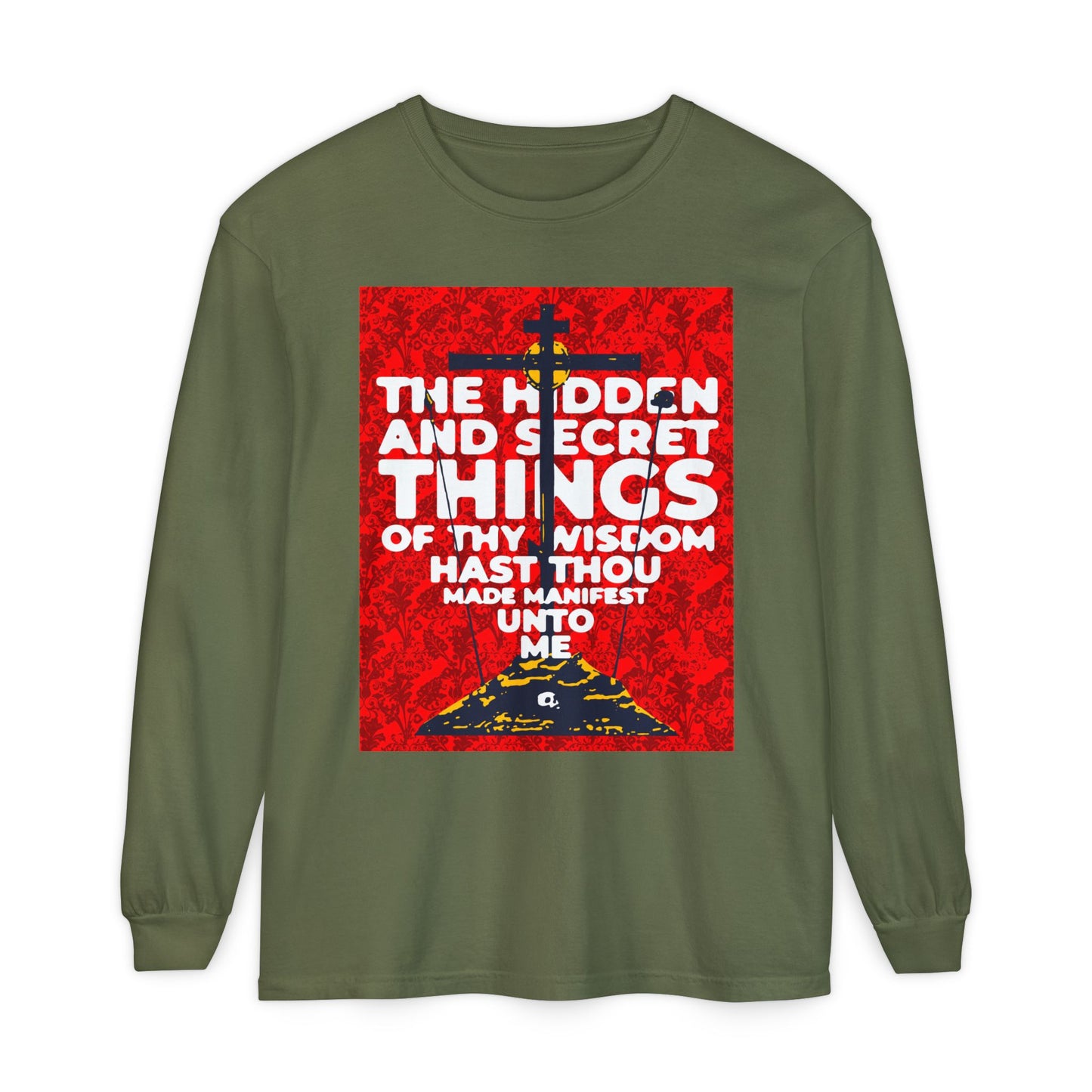The Hidden and Secret Things of Thy Wisdom (Psalm 50/51) | Golgotha Cross | Skull of Adam | Orthodox Christian Long Sleeve Shirt