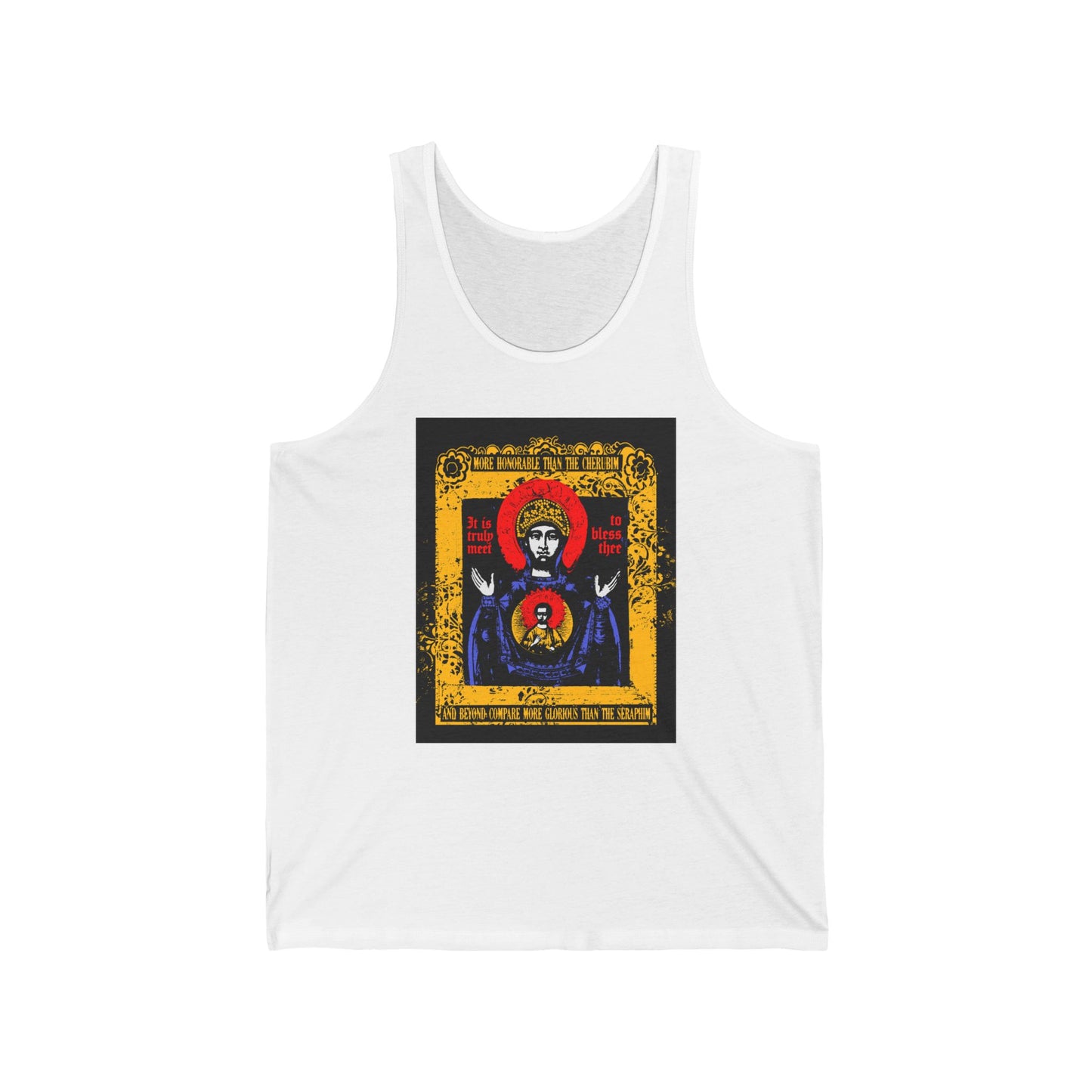 It is Truly Meet To Bless Thee Iconographic | Axion Estin Hymn to the Mother of God Theotokos | Orthodox Christian Jersey Tank Top
