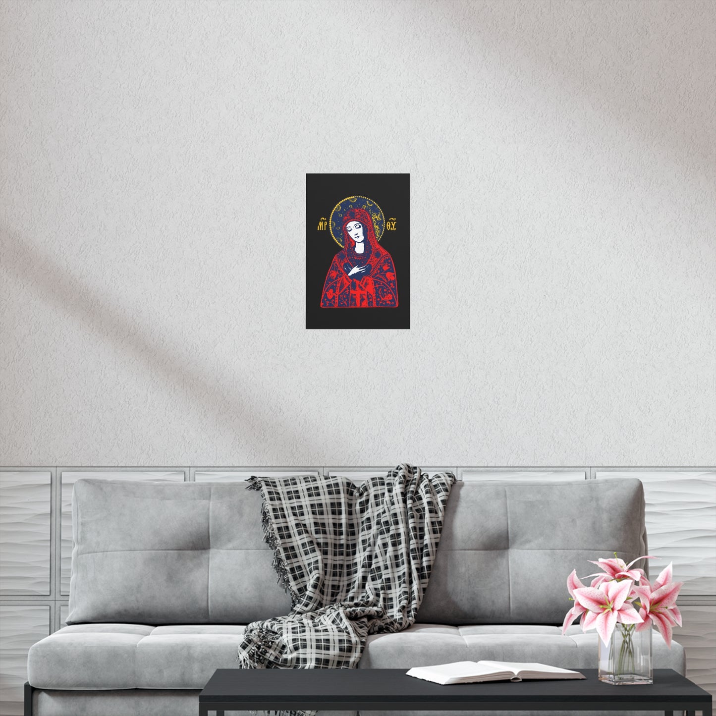 Joy of All Joys Tenderness Theotokos Iconographic Based on Traditional Orthodox Iconography | Bright Red Design | Orthodox Christian Art Poster