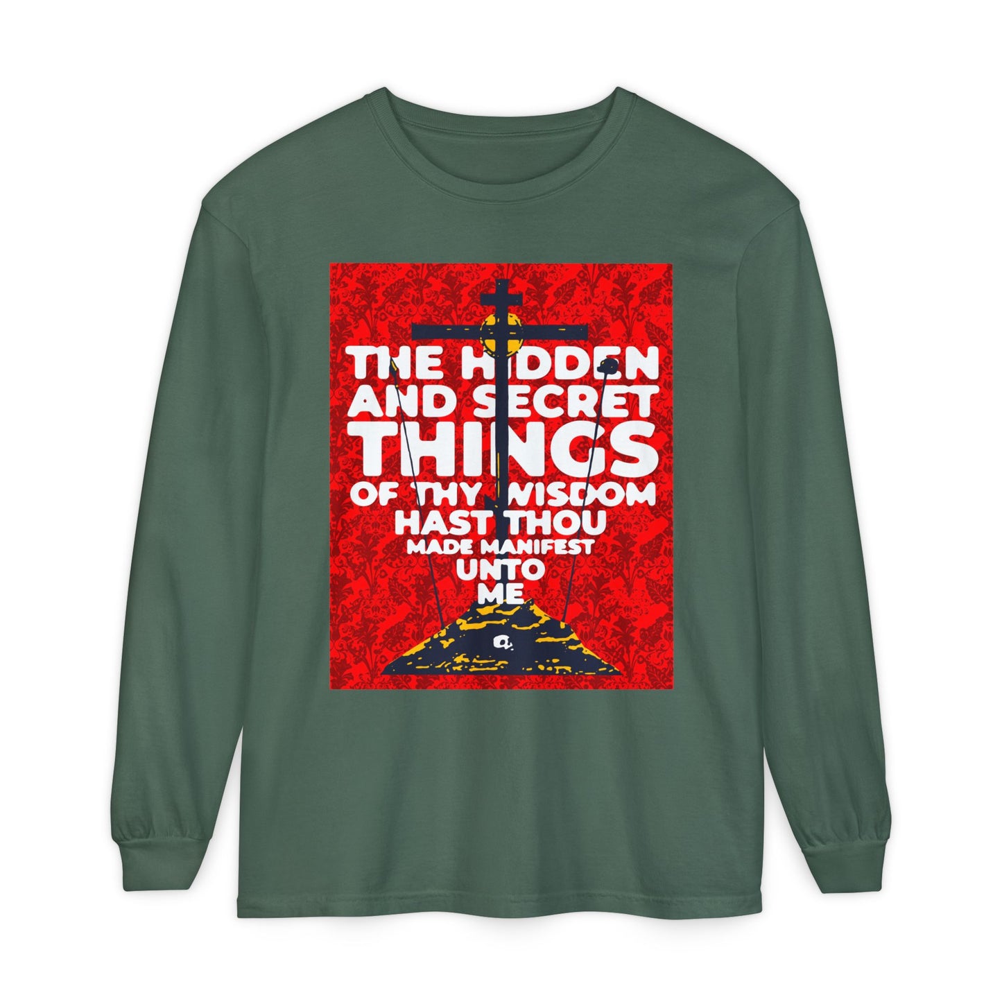 The Hidden and Secret Things of Thy Wisdom (Psalm 50/51) | Golgotha Cross | Skull of Adam | Orthodox Christian Long Sleeve Shirt