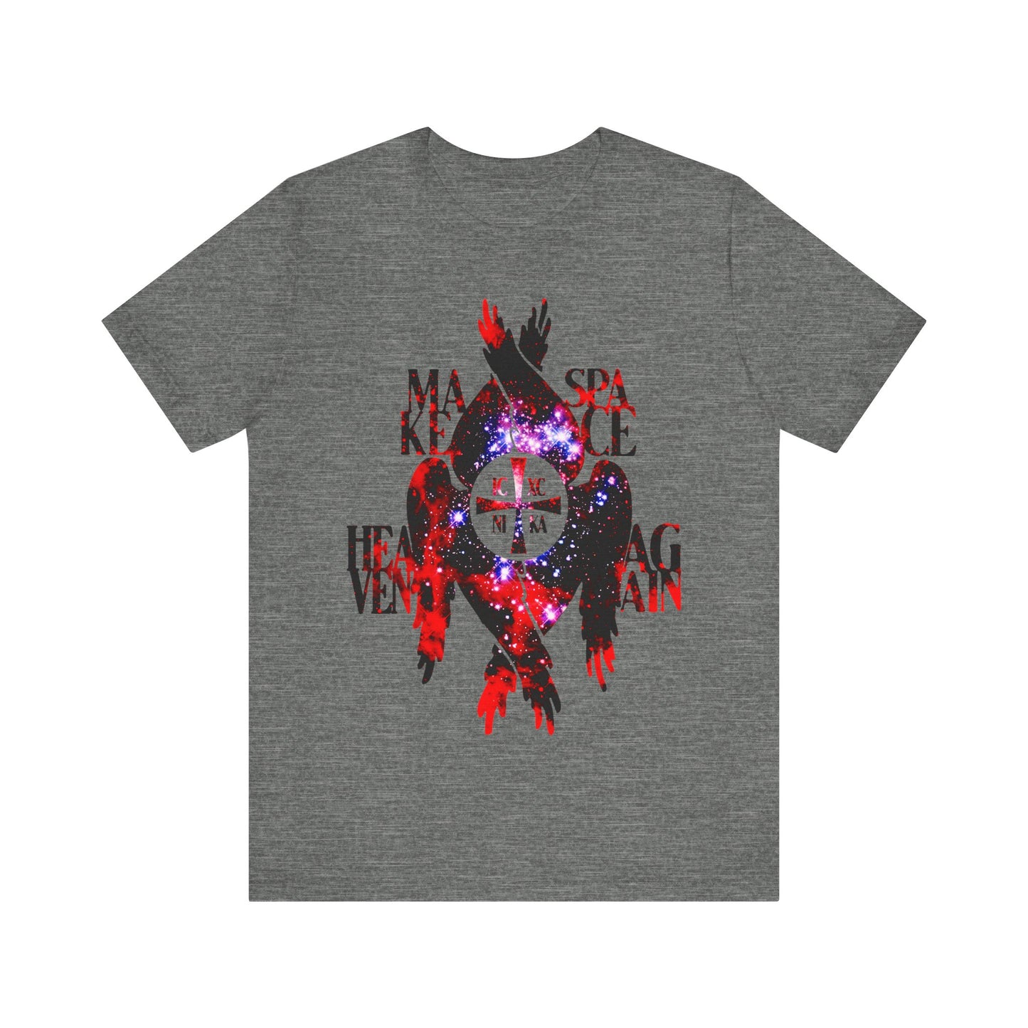 Make Space Heaven Again | Cosmic Textured ICXC NIKA Cross | Seraphim Wings | Orthodox Christian T-Shirt