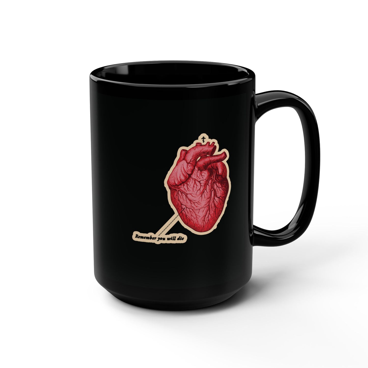 Remember You Will Die Retro Medical Textbook Heart Design | Orthodox Christian Black Mug
