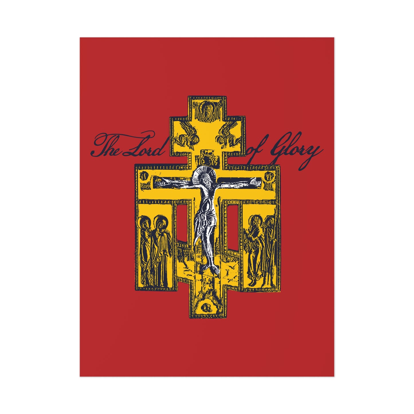 The Lord of Glory | Russian Golgotha Crucifix IconoGraphic (Red BG) | 1 Corinthians 2:8 | Orthodox Christian Art Poster