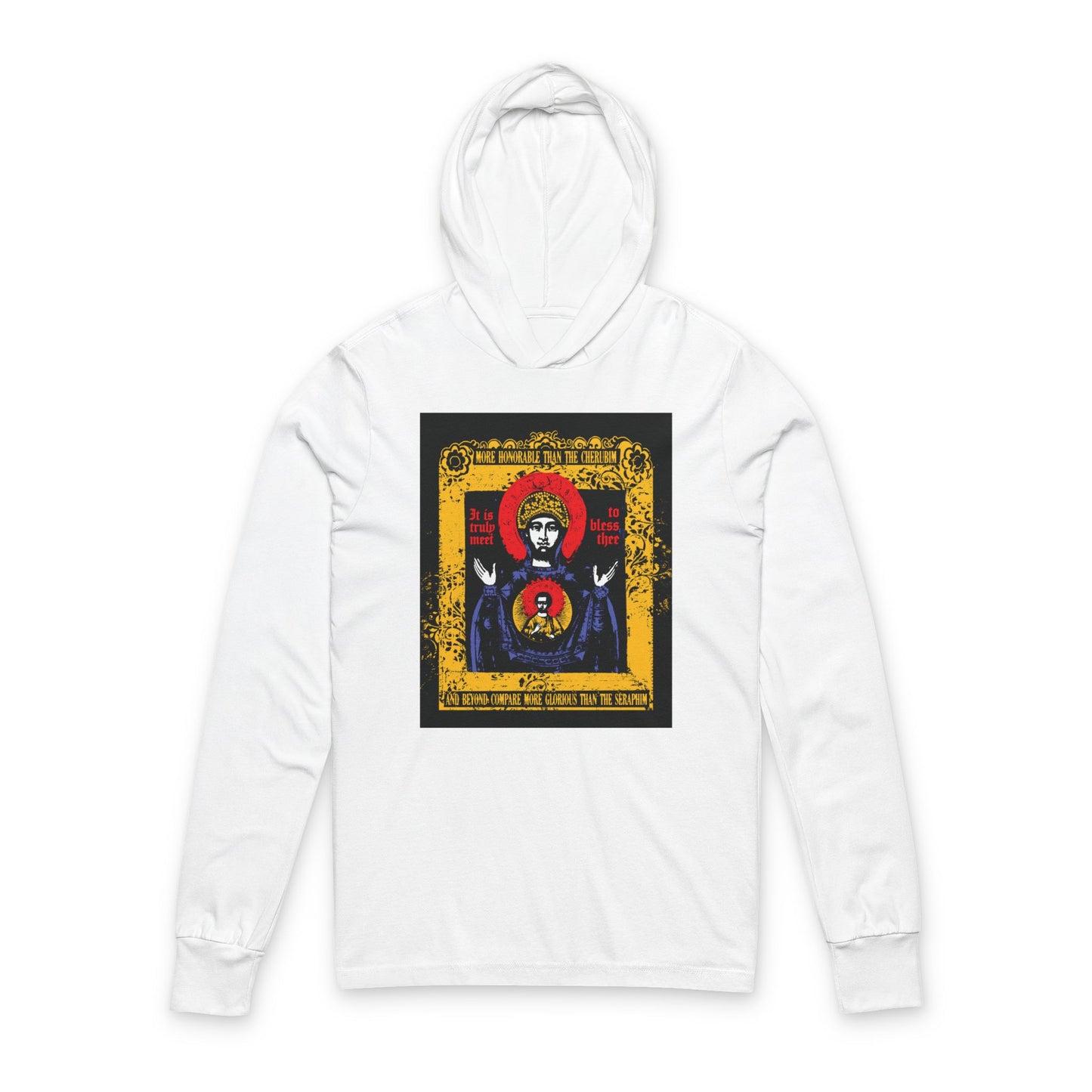 It is Truly Meet To Bless Thee Iconographic | Axion Estin Hymn to the Mother of God Theotokos | Orthodox Long Sleeve Hooded Shirt
