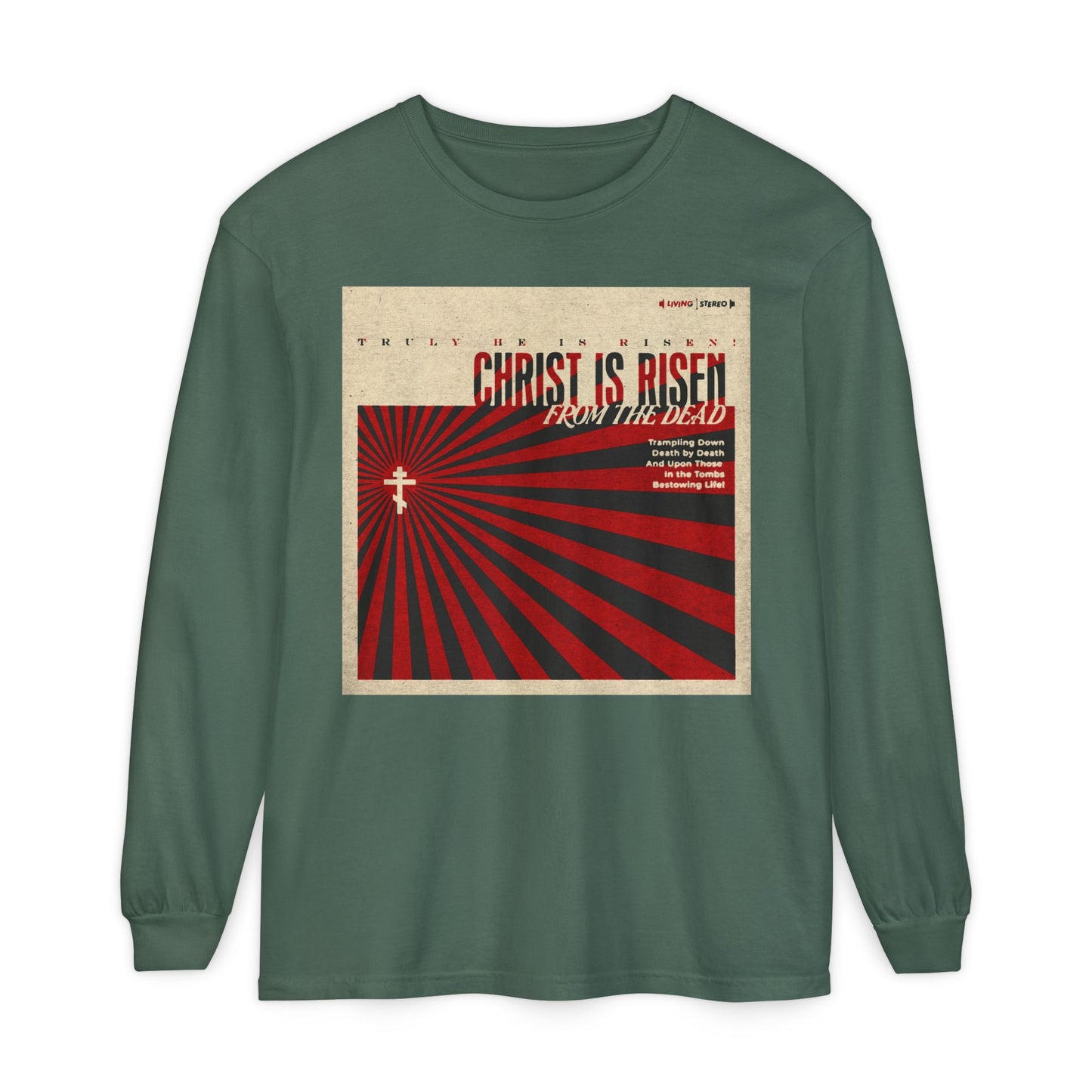 Christ is Risen from the Dead | Paschal Troparion | Retro LP Cover Design | Orthodox Christian Long Sleeve Shirt