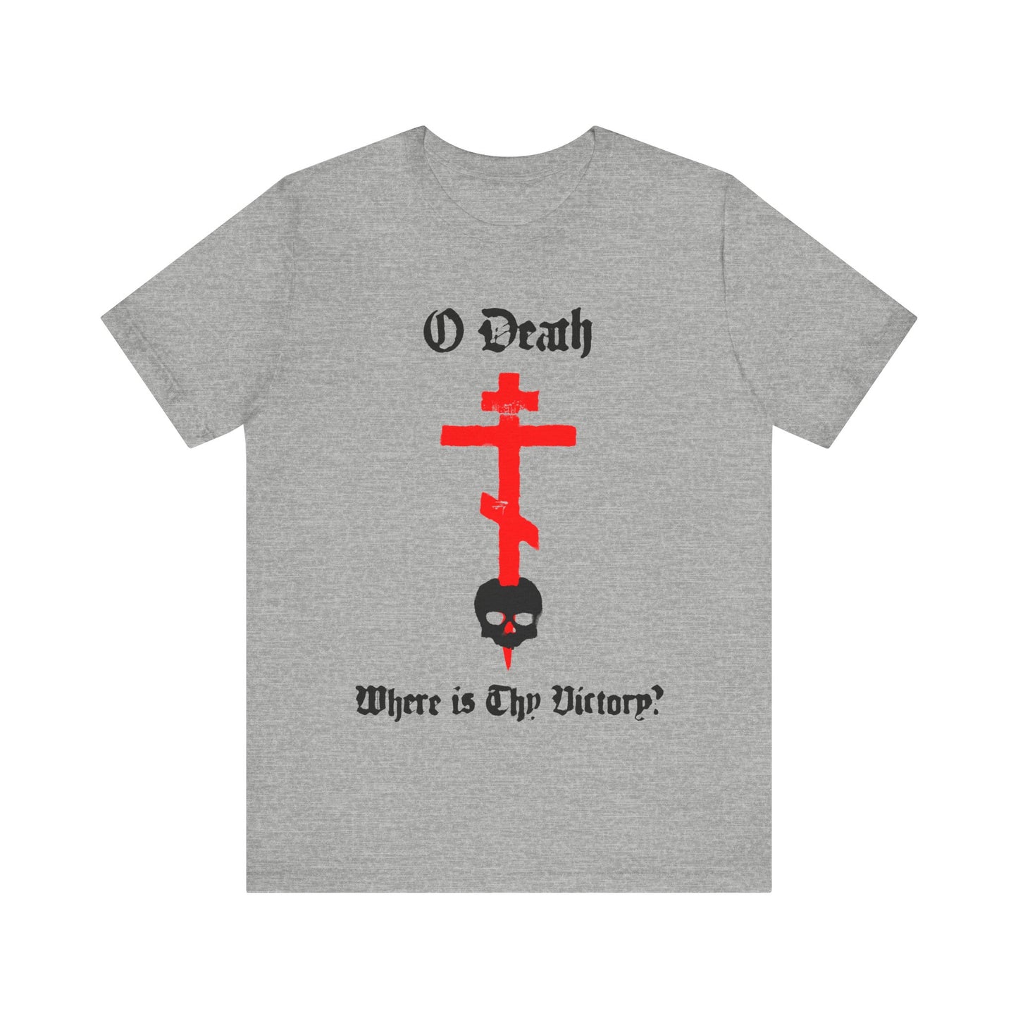O Death Where is Thy Victory? 1 Cor 15:55 | Cross Stabbing Skull | Spraypaint Aesthetic | Orthodox Christian Cotton T-Shirt