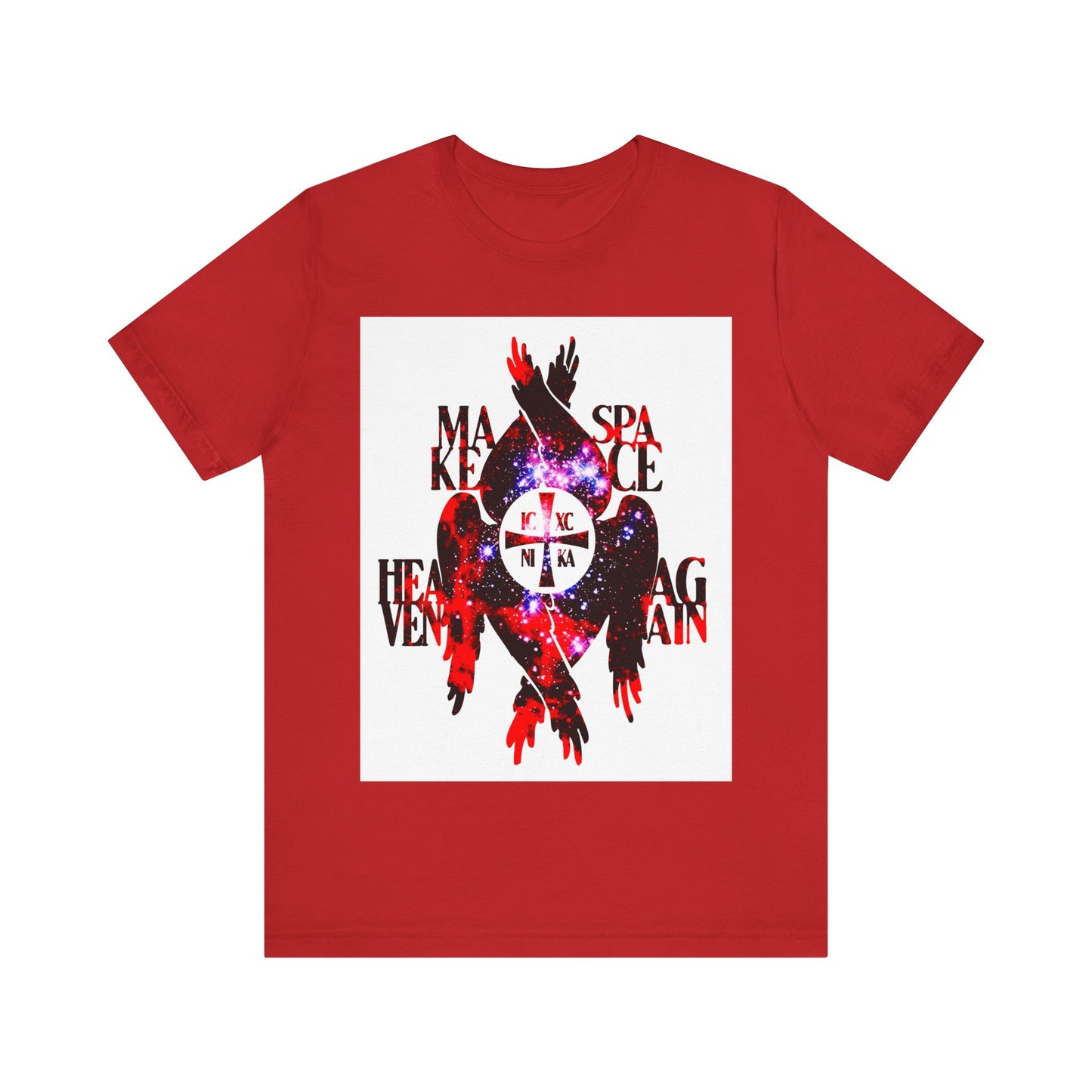Make Space Heaven Again | Cosmic Textured ICXC NIKA Cross | Seraphim Wings | Orthodox Christian T-Shirt