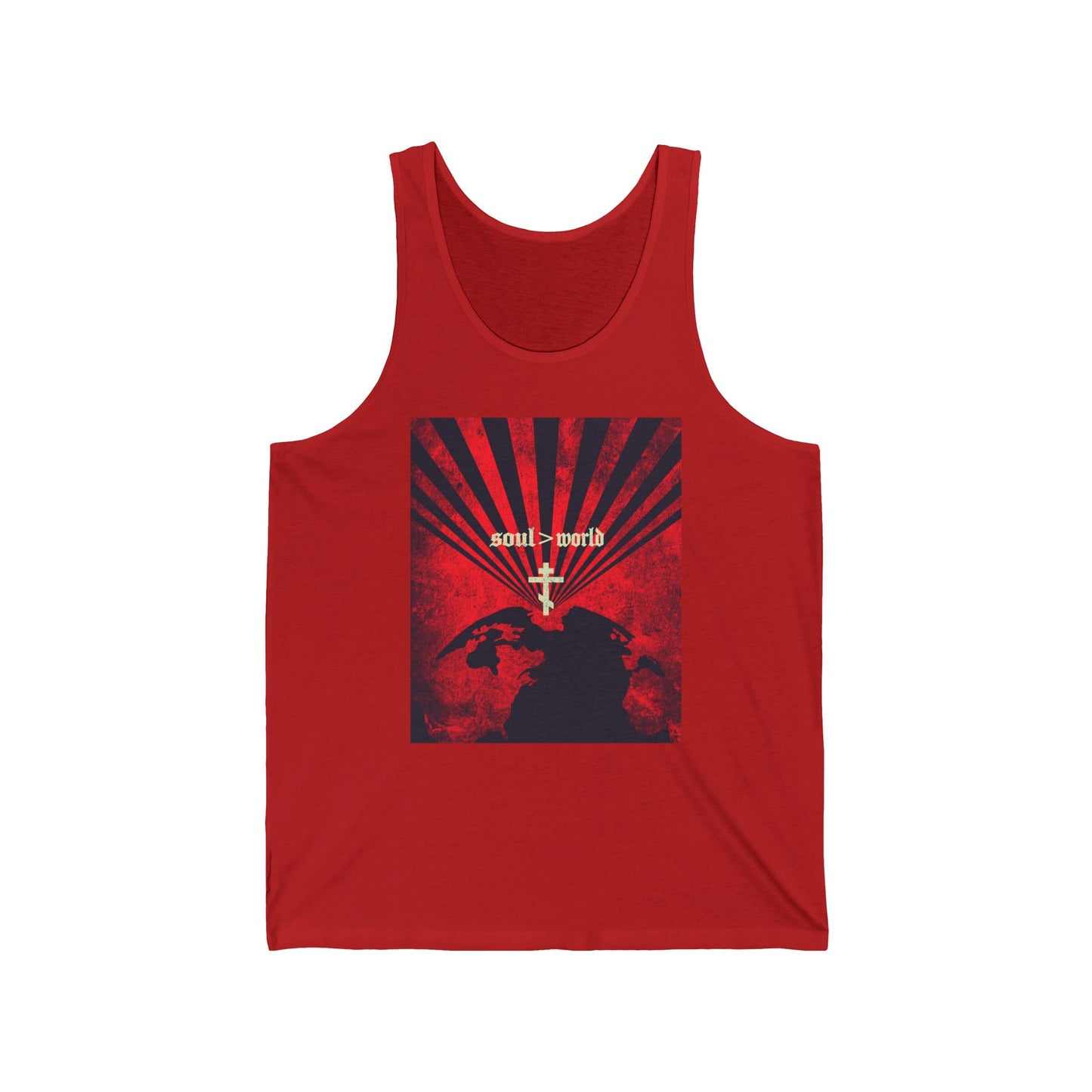 What Shall it Profit a Man | Matthew 16:26 | Soul Is Greater Than World | Red Earth White Cross | Orthodox Christian Jersey Tank Top