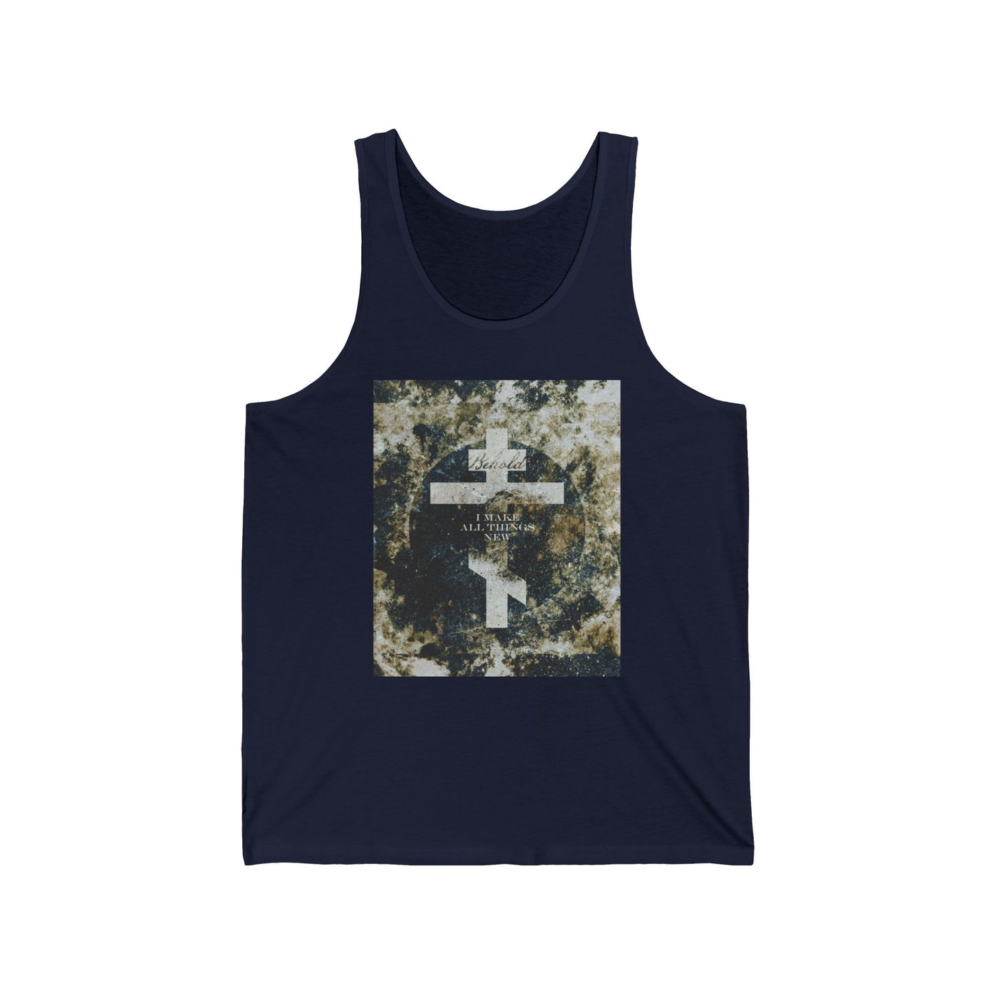 Behold, I Make All Things New | Revelation 21:5 | Cosmic Textured Orthodox Cross | Parousia | Orthodox Christian Jersey Tank Top