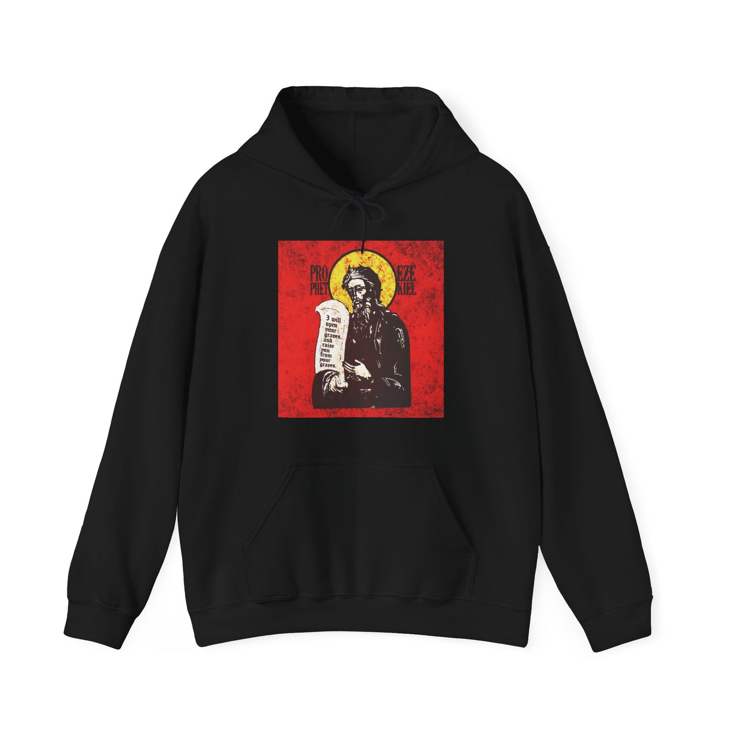 Prophet Ezekiel IconoGraphic | Textured, High Contrast Bright Red and Yellow Design | Old Testament | Orthodox Christian Hoodie