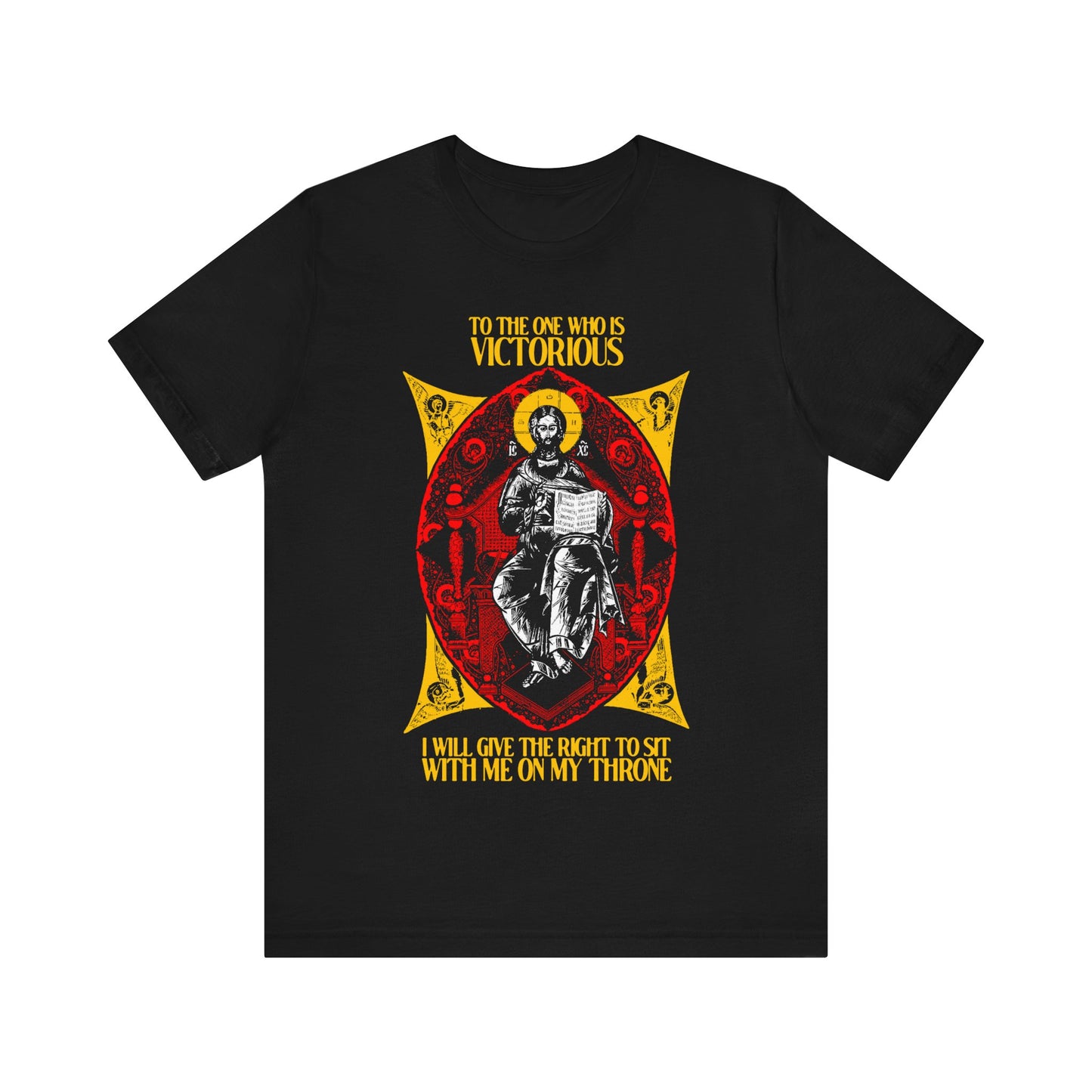 Christ Enthroned IconoGraphic (To the One Who Is Victorious) No. 1 | Orthodox Christian T-Shirt