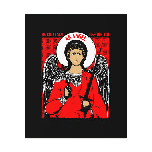 Behold I Send an Angel Before You (Ex 23:20) | Guardian Angel With Cross & Sword IconoGraphic | Orthodox Christian Art Poster