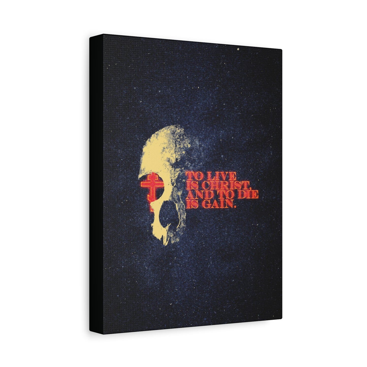 To Live is Christ and to Die is Gain | Phil 1:21 | Retro Texture | Glowing Letters and Cross with Skull | Orthodox Christian Canvas Art