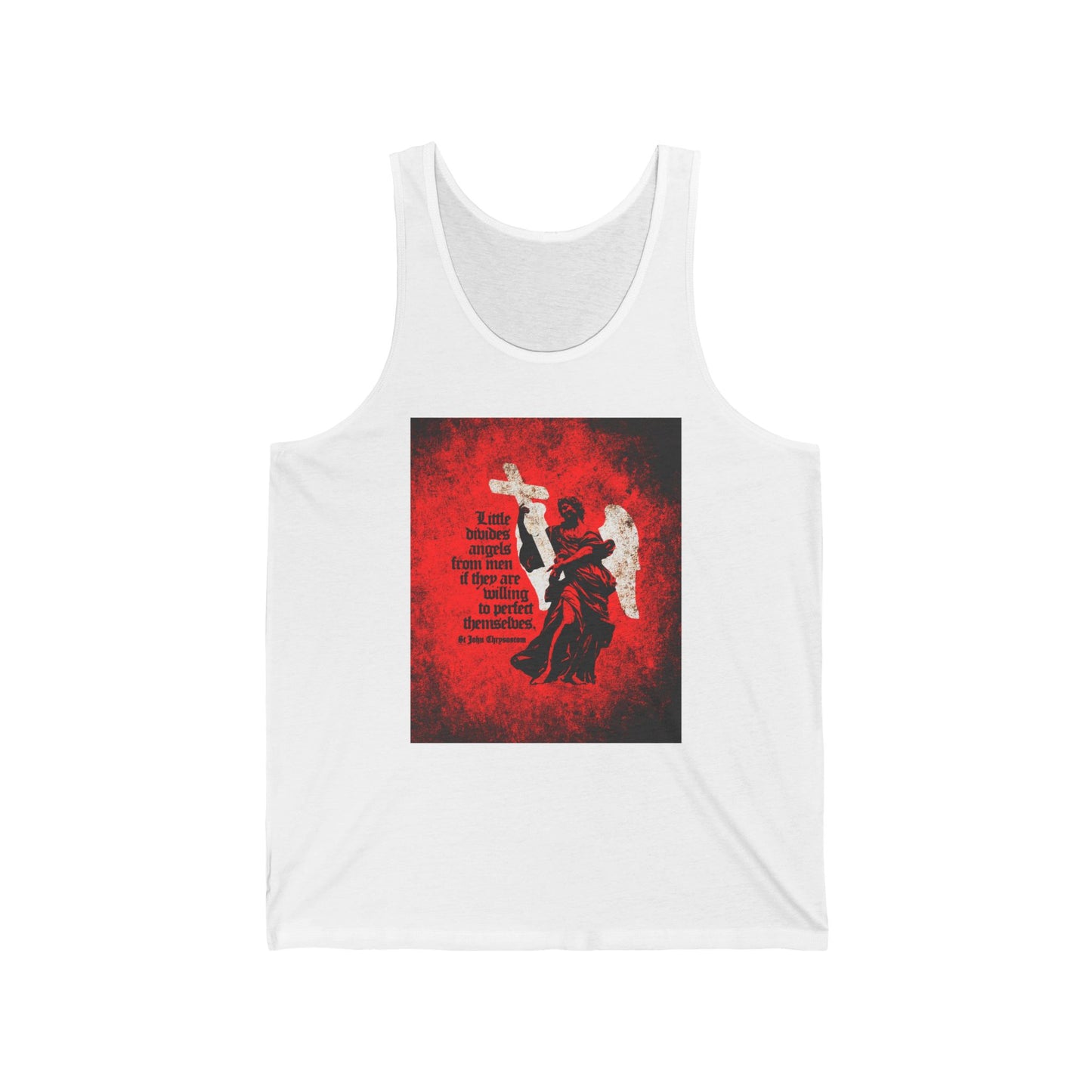 Little Divides Angels from Men | Christian Perfection | St John Chrysostom | Textured Cemetery Angel | Orthodox Christian Jersey Tank Top