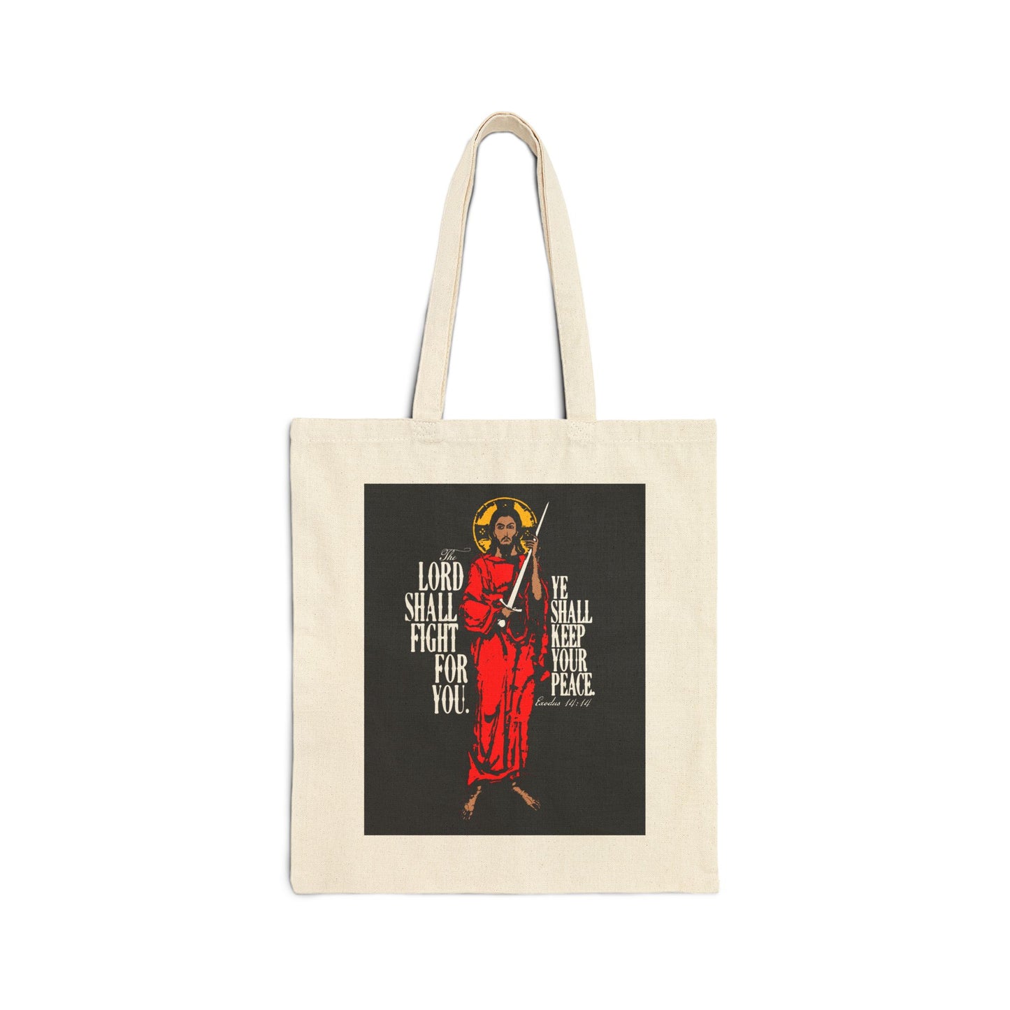 The Lord Shall Fight For You (Exodus 14:14) | Jesus Christ with Sword IconoGraphic | Orthodox Christian Canvas Tote Bag