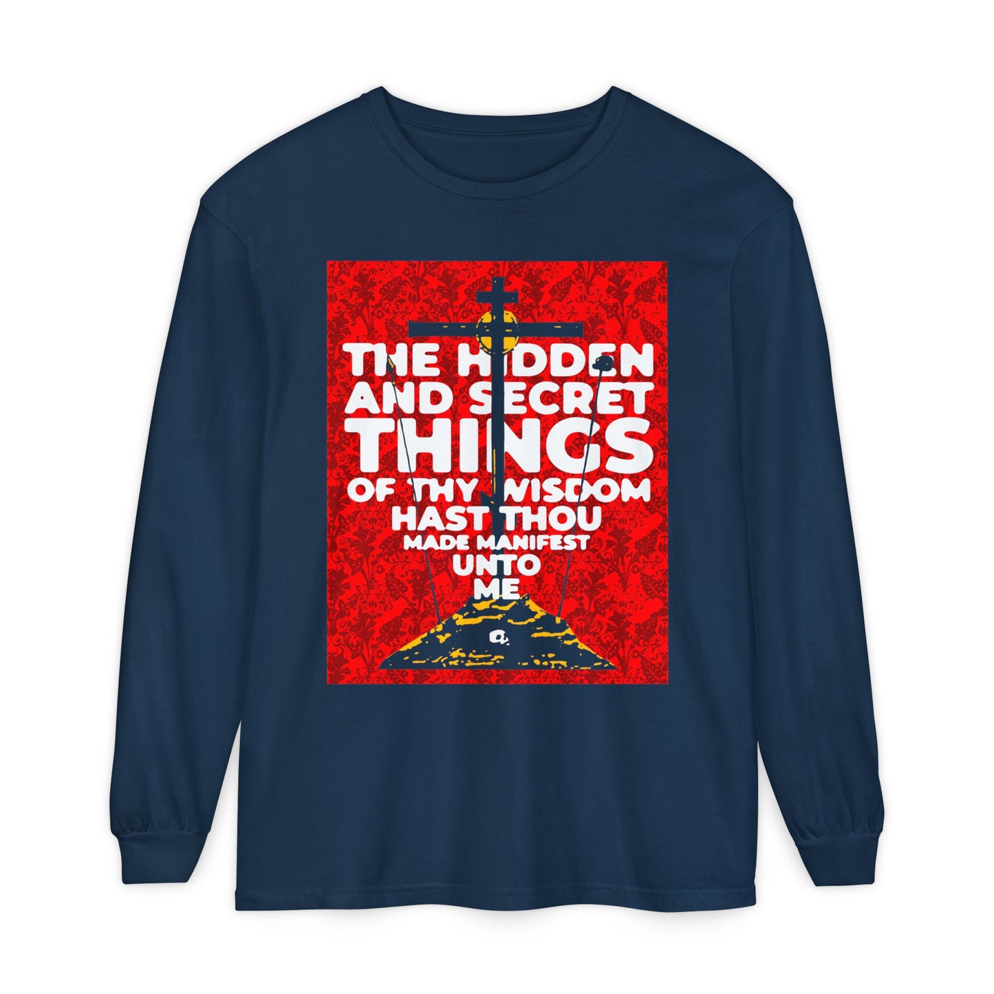 The Hidden and Secret Things of Thy Wisdom (Psalm 50/51) | Golgotha Cross | Skull of Adam | Orthodox Christian Long Sleeve Shirt