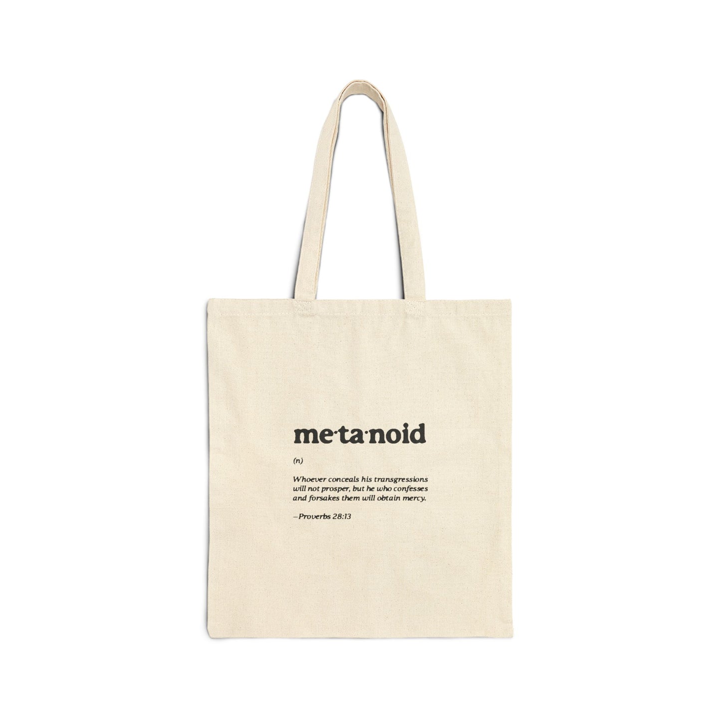 Metanoia Metanoid Definition | Proverbs 28:13 | Confession & Repentance | Minimalist Design | Orthodox Christian Canvas Tote Bag