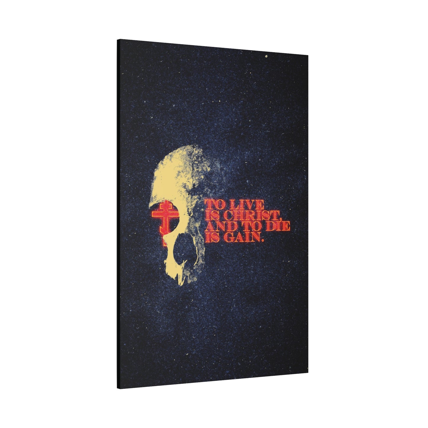 To Live is Christ and to Die is Gain | Phil 1:21 | Retro Texture | Glowing Letters and Cross with Skull | Orthodox Christian Canvas Art
