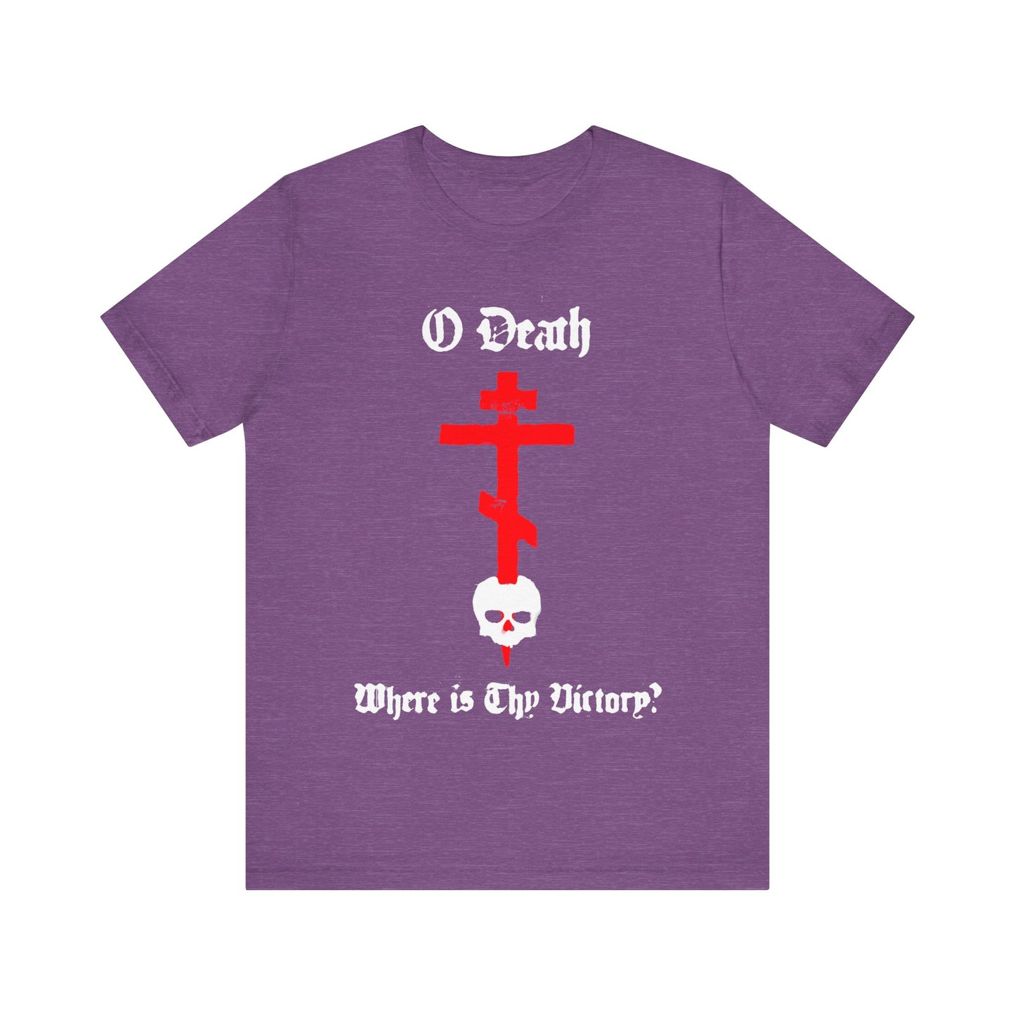 O Death Where is Thy Victory? 1 Cor 15:55 | Cross Stabbing Skull | Spraypaint Aesthetic | Orthodox Christian Cotton T-Shirt