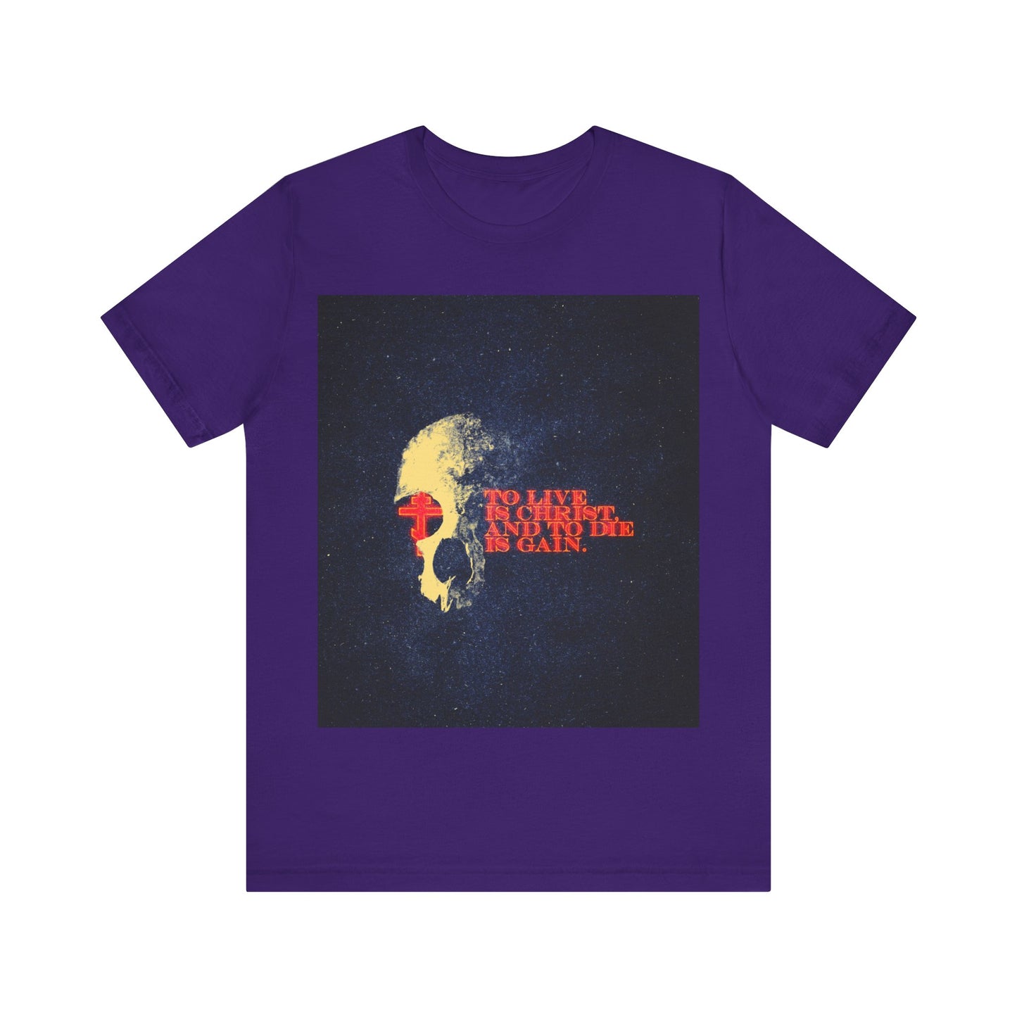 To Live is Christ and to Die is Gain | Phil 1:21 | Retro Texture | Glowing Letters and Cross with Skull | Orthodox Christian T-Shirt