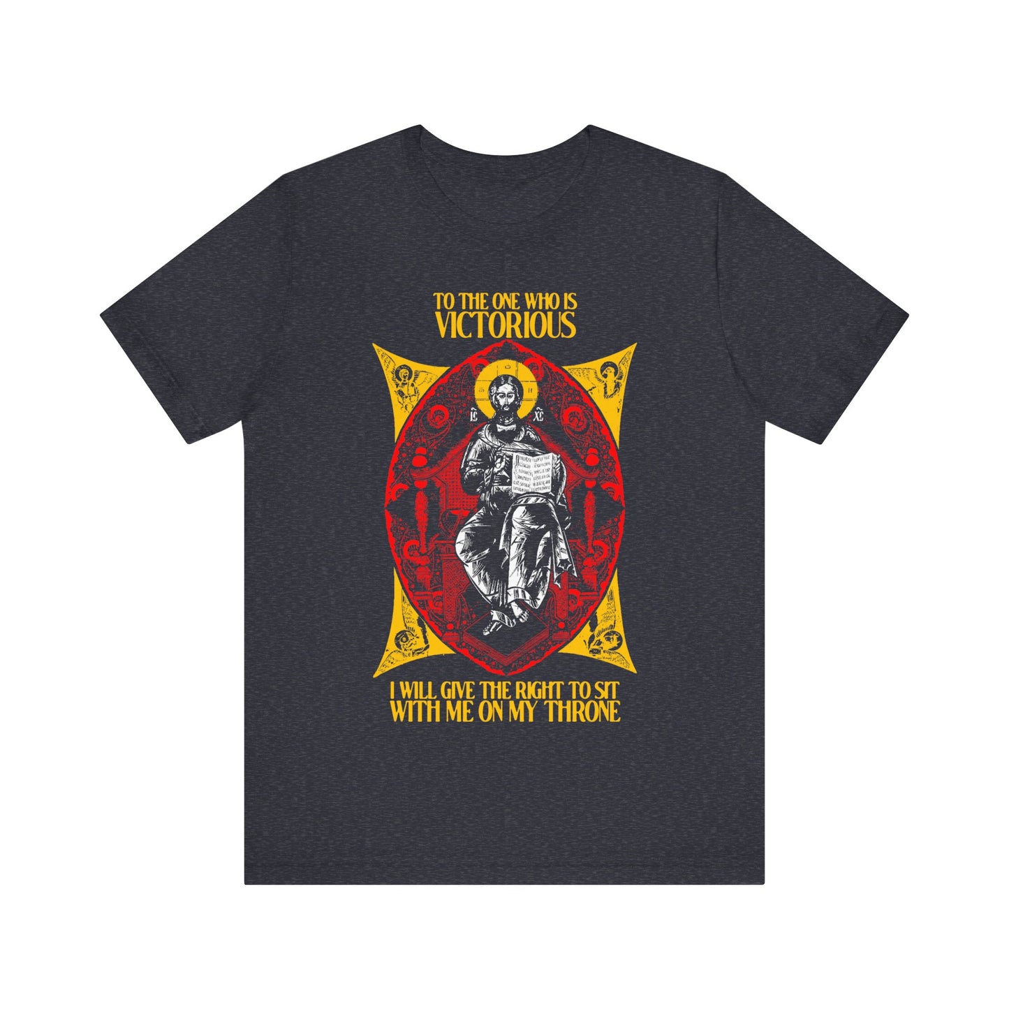 Christ Enthroned IconoGraphic (To the One Who Is Victorious) No. 1 | Orthodox Christian T-Shirt