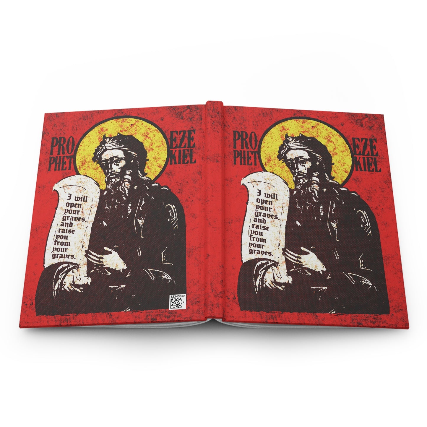 Prophet Ezekiel IconoGraphic | Textured, High Contrast Bright Red and Yellow Design | Old Testament | Orthodox Christian Hardcover Journal