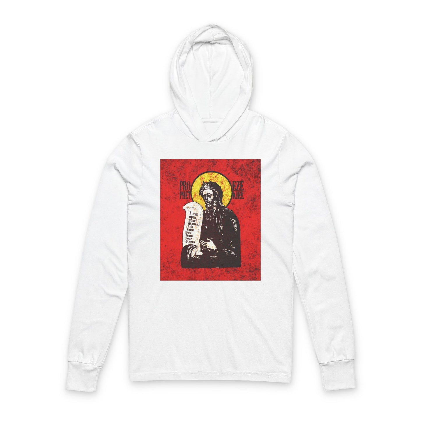Prophet Ezekiel IconoGraphic | Textured, High Contrast Bright Red and Yellow Design | Old Testament | Orthodox Long Sleeve Hooded Shirt